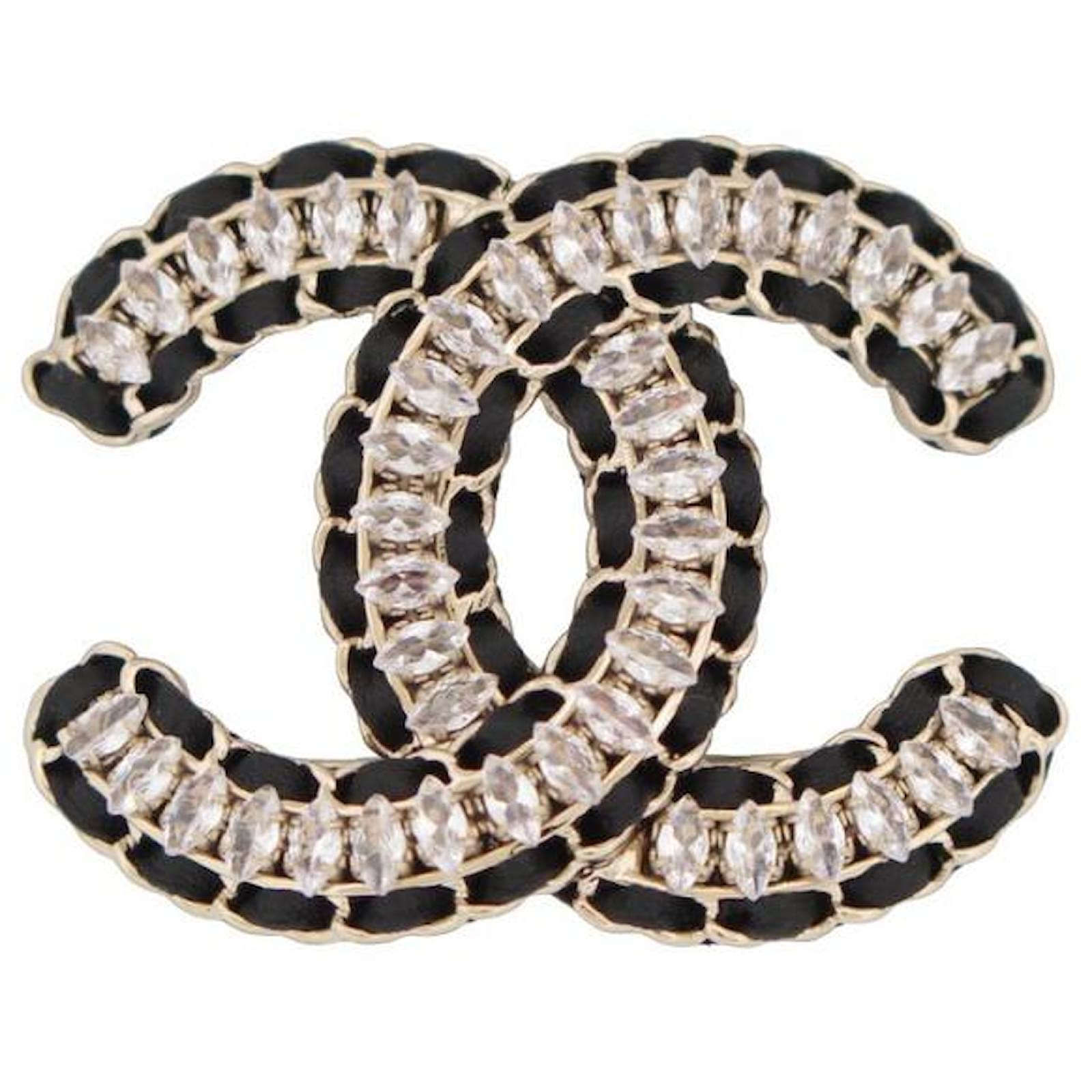 Other Jewelry Chanel New Chanel Brooch CC Logo Strass and Interlace Leather Metal Steel Gold Brooch New