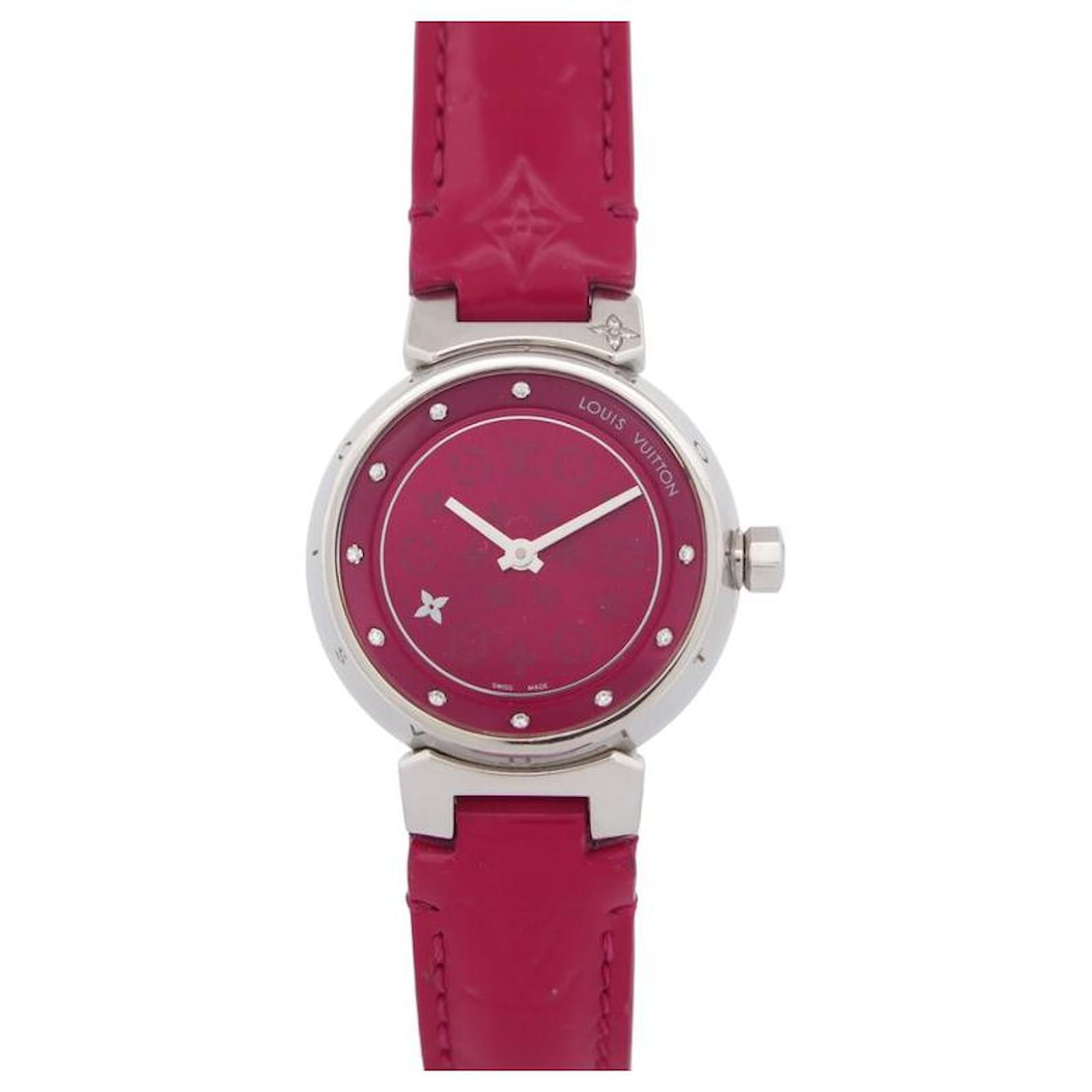 Louis Vuitton Tambour Monogram Verni Ladies Quartz Battery Watch Pink
