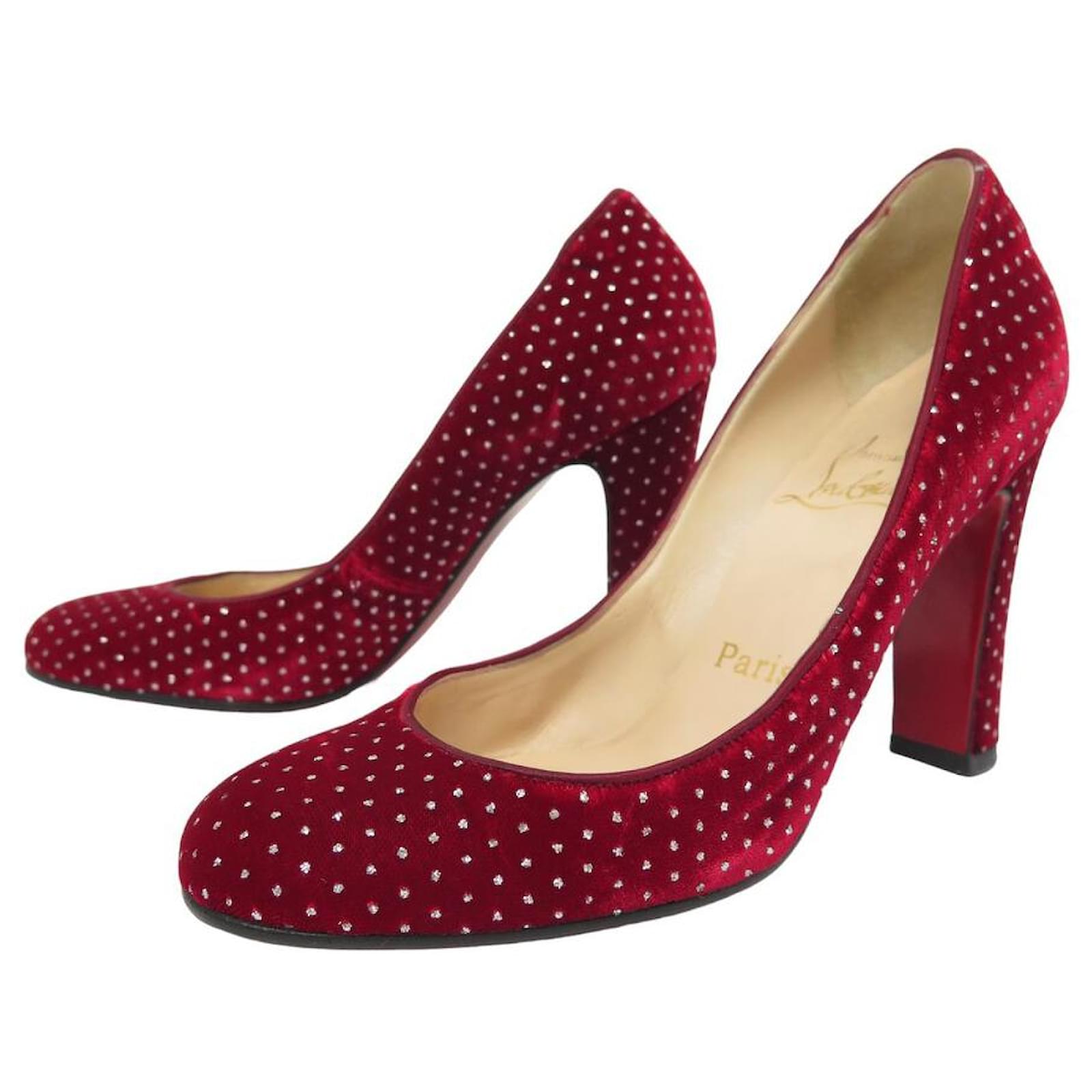 CHRISTIAN LOUBOUTIN SHOES 35 POINTED VELVET HEEL PUMPS SHOES Red