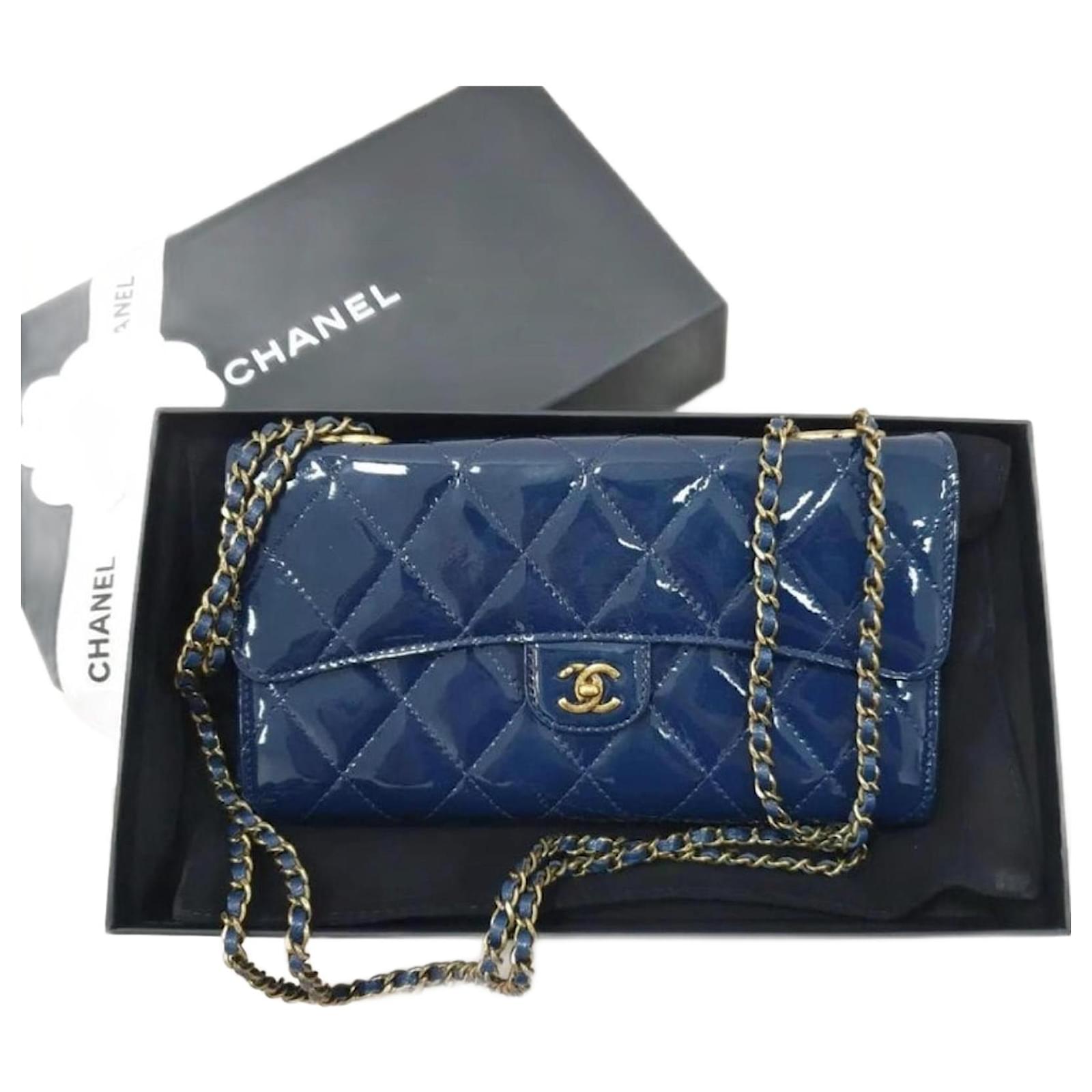 Handbags Chanel Chanel Navy Patent Eyelet Wallet on Chain