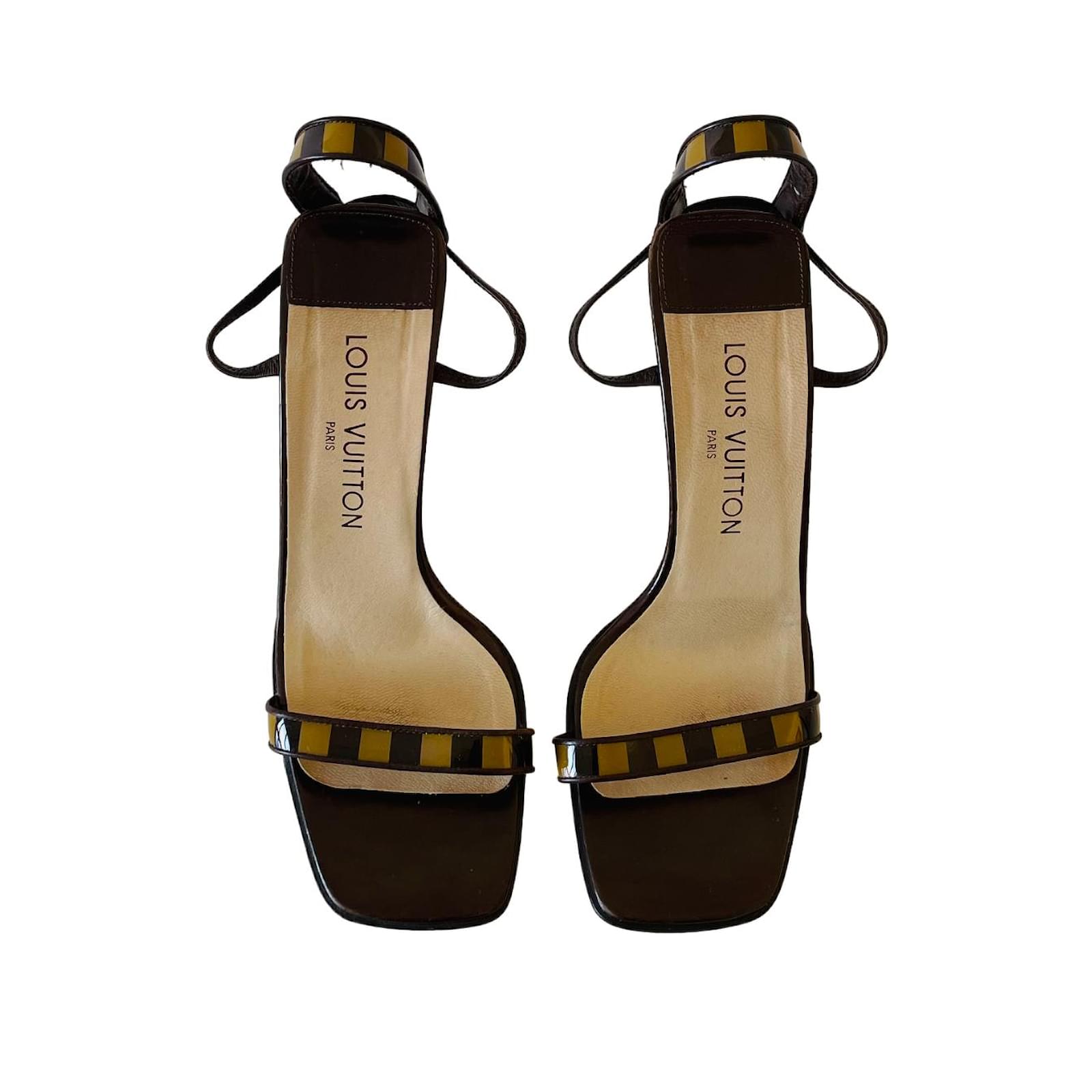 Louis Vuitton Brown/Black Monogram Canvas and Patent Leather Ankle Strap  Sandals Size 39 Louis Vuitton