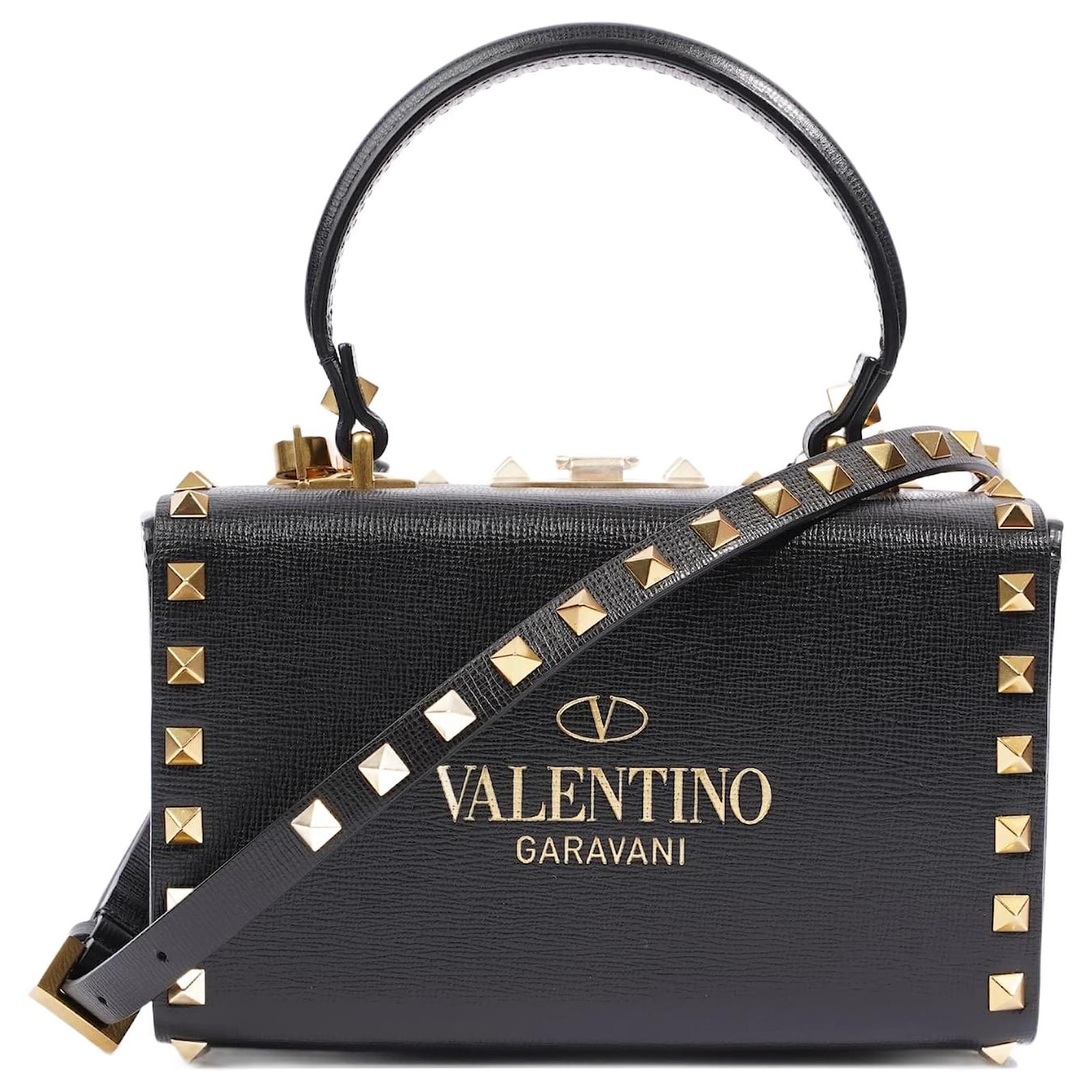 Valentino Garavani Black Rockstud Alcove Top Handle Bag