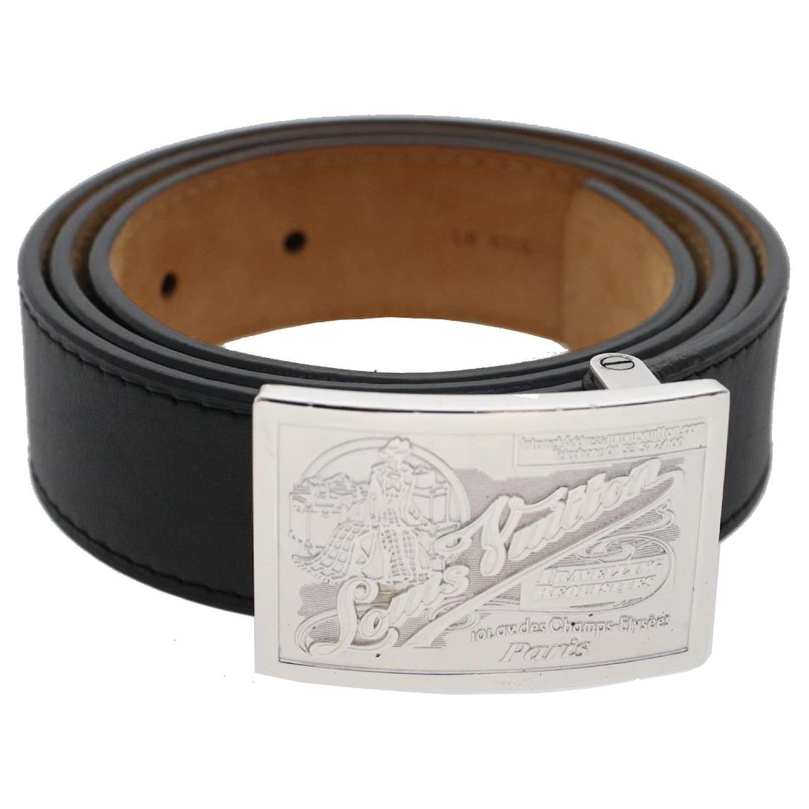 Louis Vuitton, Accessories, Louis Vuitton Black Leather Silver Travelling  Requisites Buckle Belt