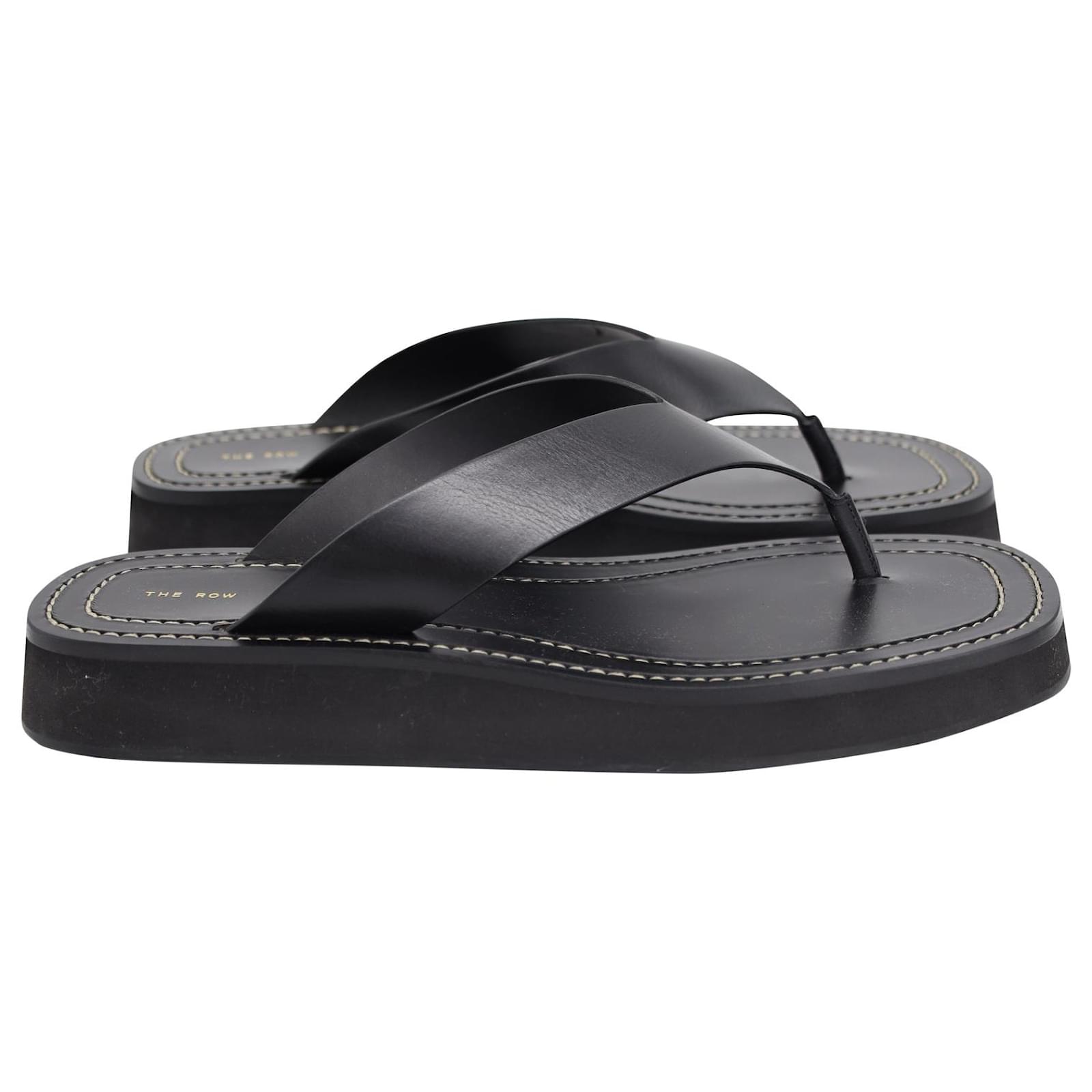 The Row Ginza Flip Flop Platform Sandals in Black calf leather