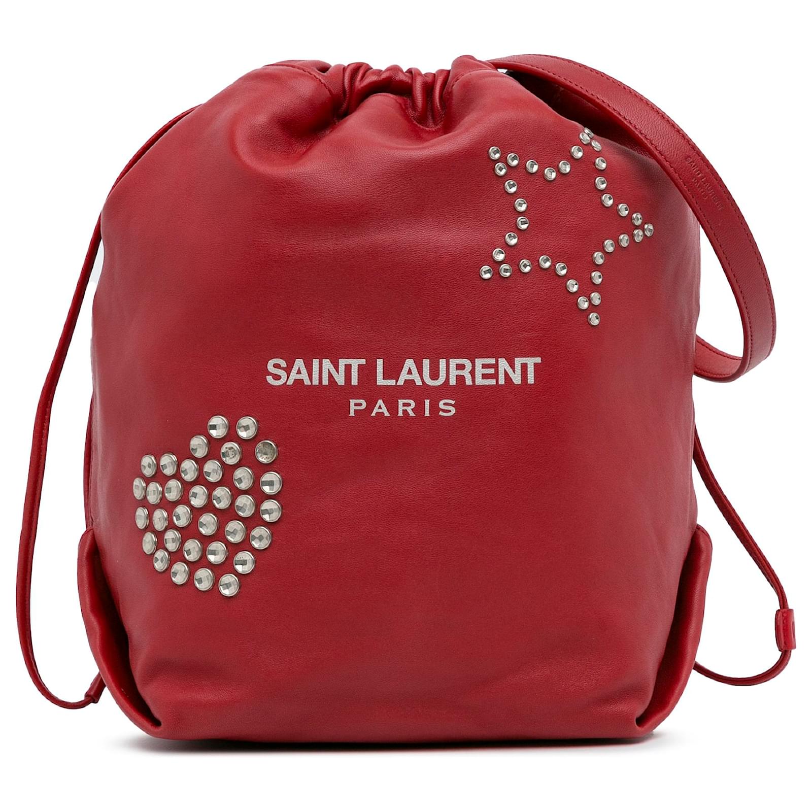 Saint Laurent Red Teddy Studded Leather Bucket Bag Pony style