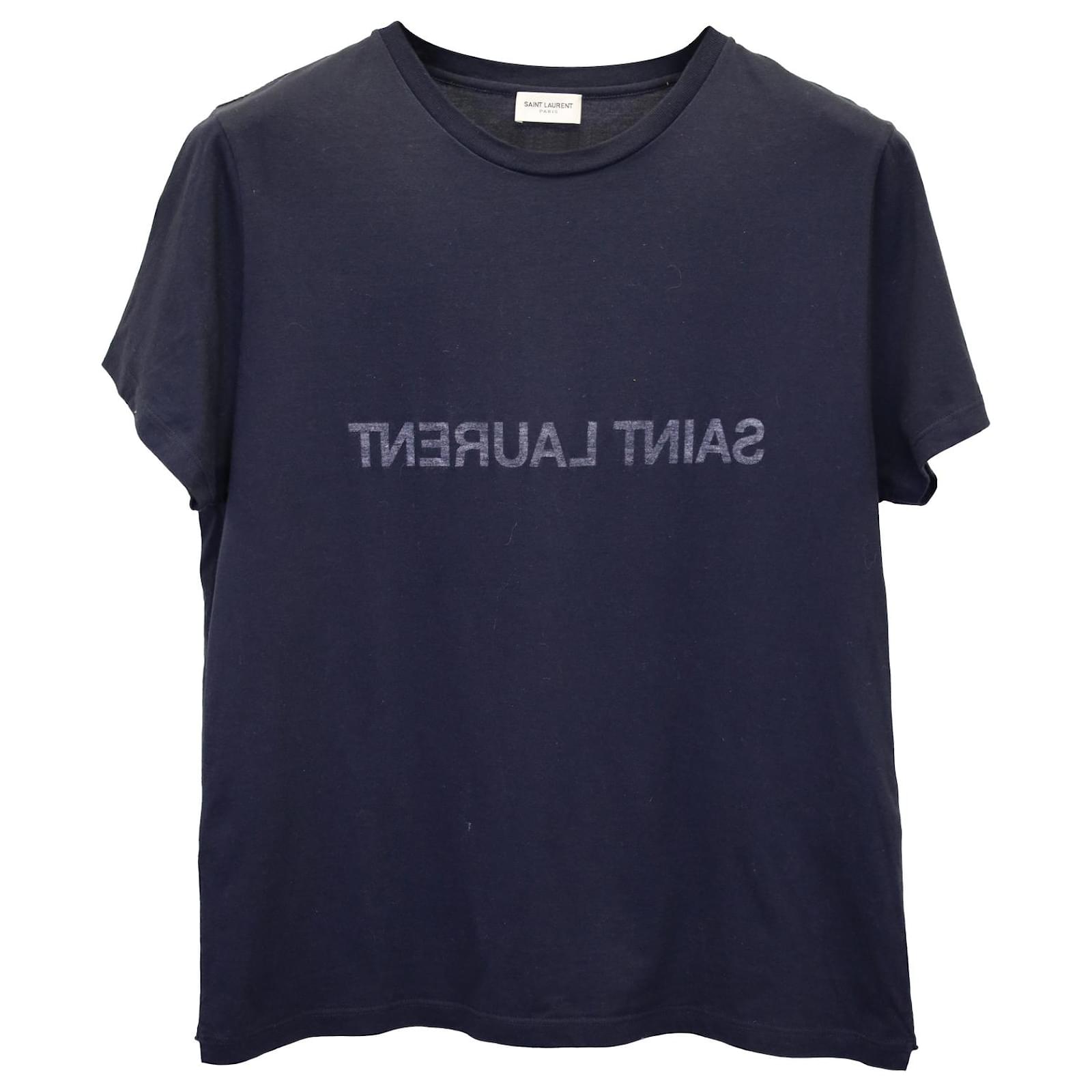 SAINT LAURENT: cotton t-shirt with reversed logo - Blue