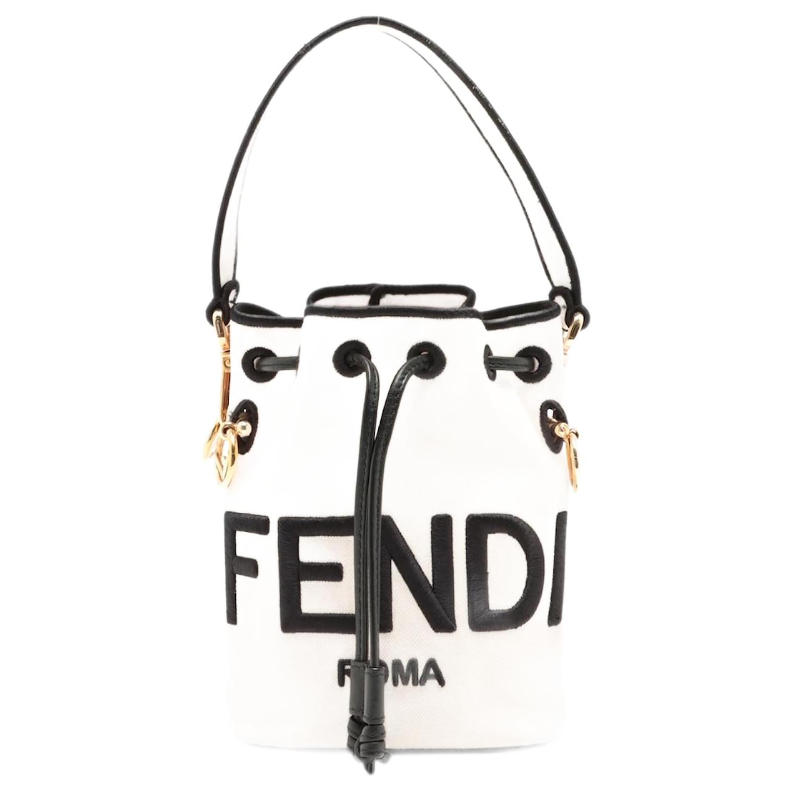 Fendi Mini borsa a secchiello Mon Tresor color crema Crudo Tela