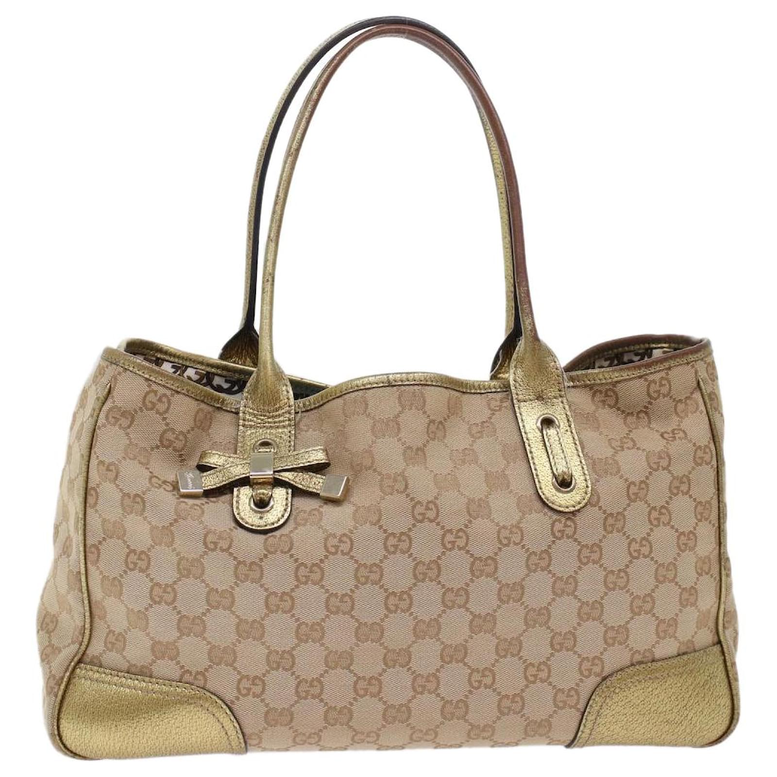 GUCCI GG Canvas Tote Bag Beige Gold Tone 163805 Auth FM2594 ref