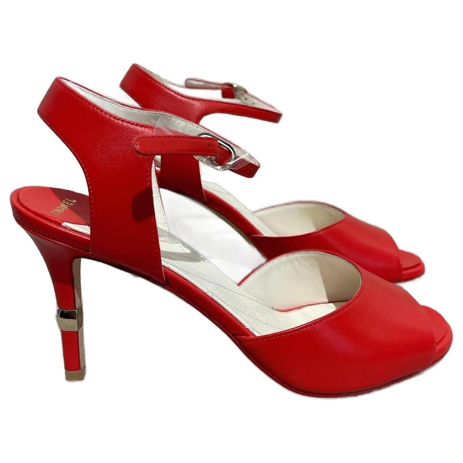 Chanel Olive Brown Patent Leather Peep Toe Slingback Platform Sandals Size  37.5 Chanel