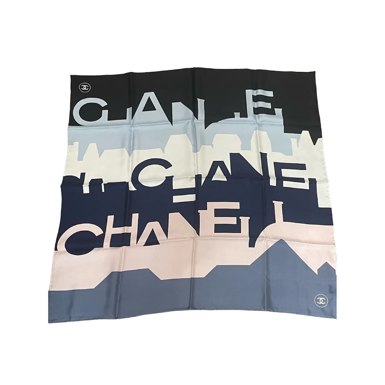 CHANEL Cashmere Silk CC Logo Scarf Black White 271193