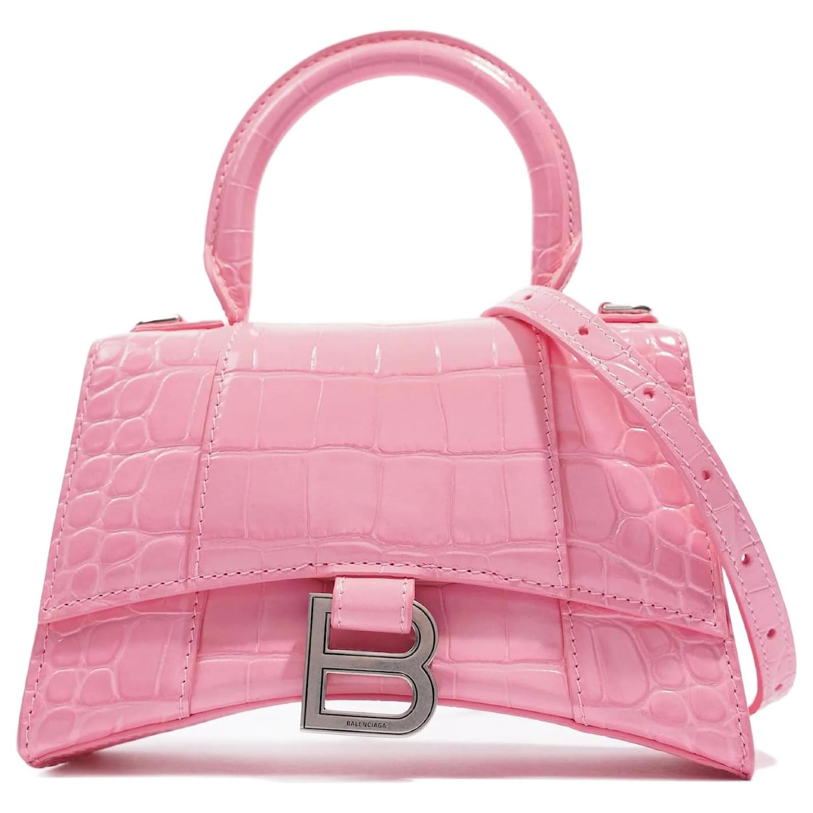 Balenciaga - Hourglass S crocodile-effect Leather Bag - Womens - Pink