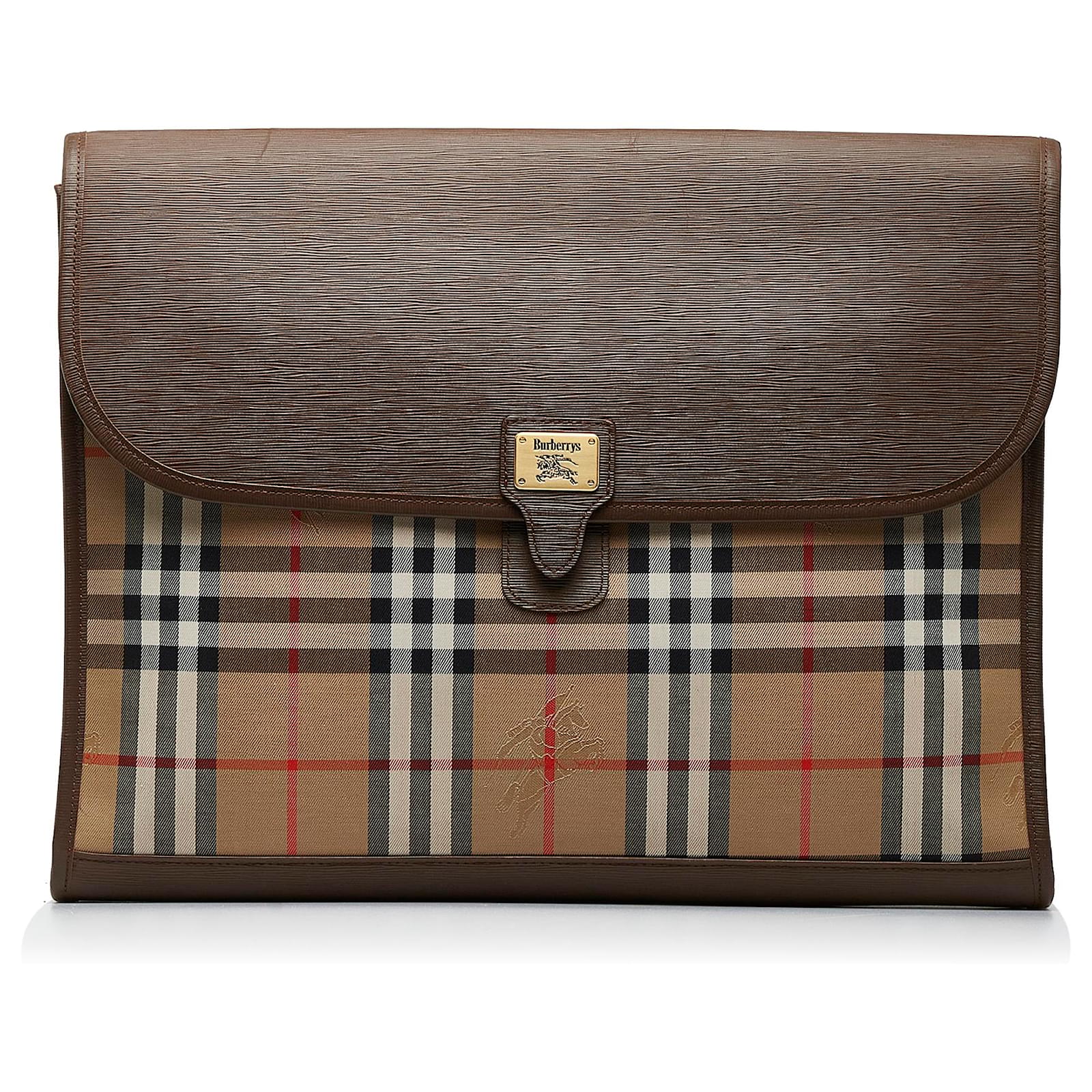 Burberry Brown Haymarket Check Clutch Bag Beige Cloth Cloth ref.1032642 -  Joli Closet