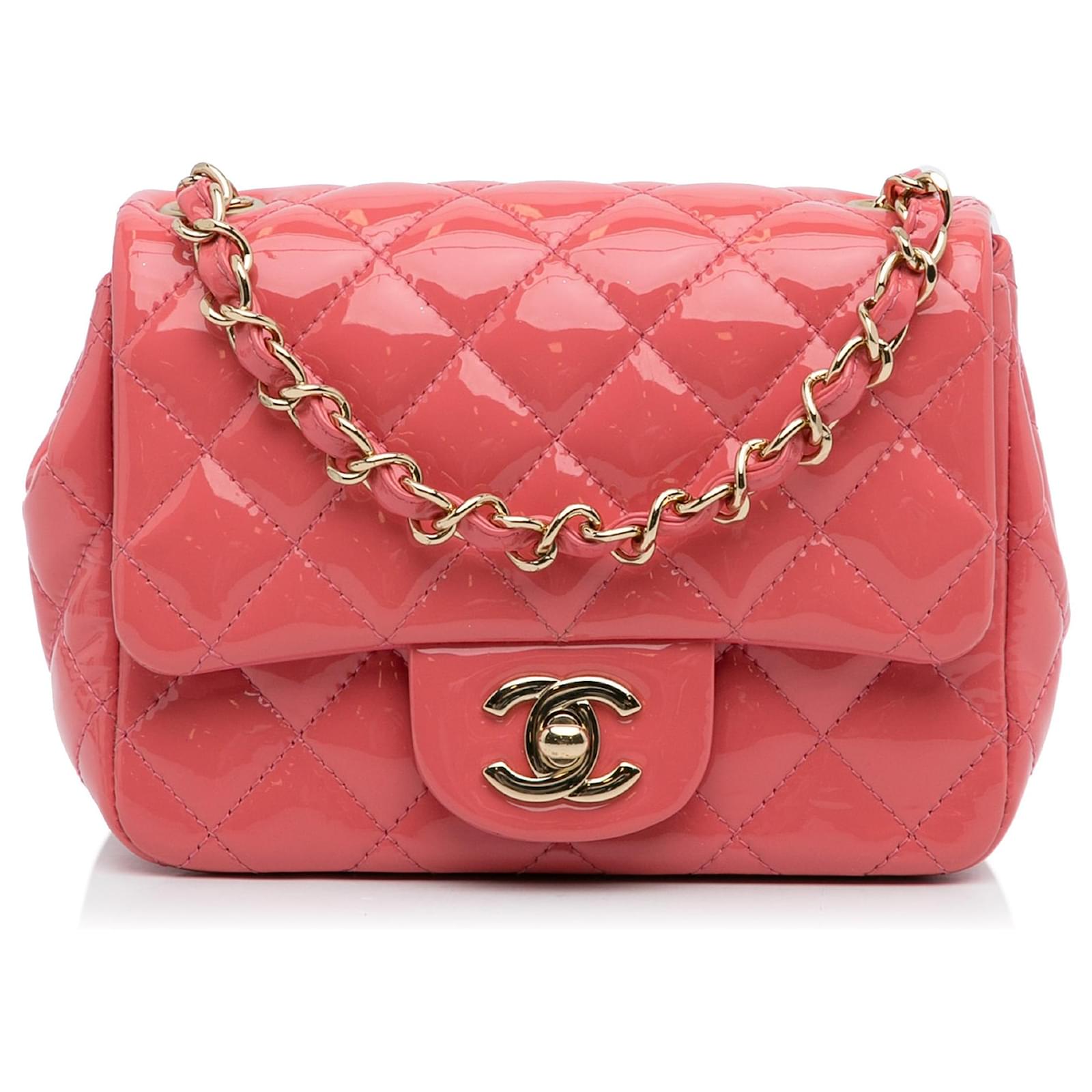 Chanel Pink Mini Patent Classic Square Single Flap Leather Patent leather  ref.1032647 - Joli Closet