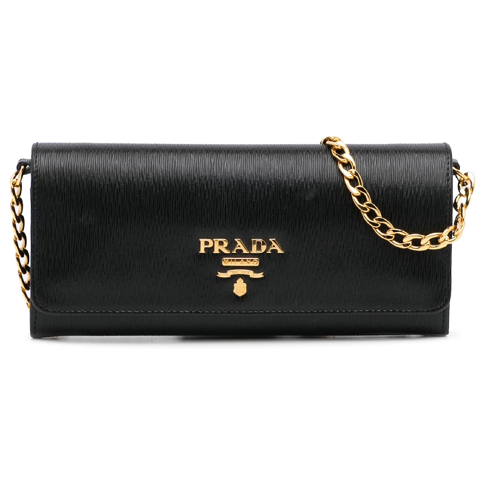 Prada Saffiano Chain Lock Shoulder Bag Black Leather Pony-style