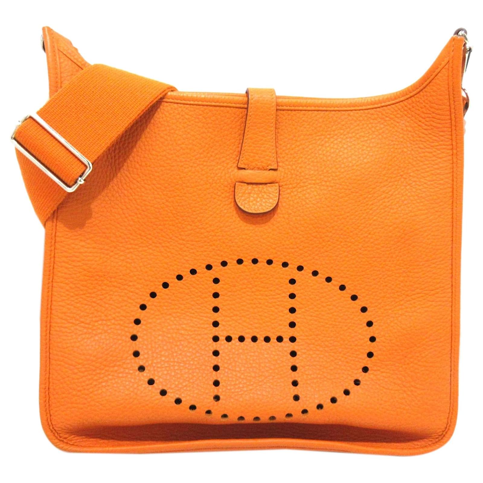 Hermès Hermes Orange Clemence Evelyne III 33 Leather Pony-style