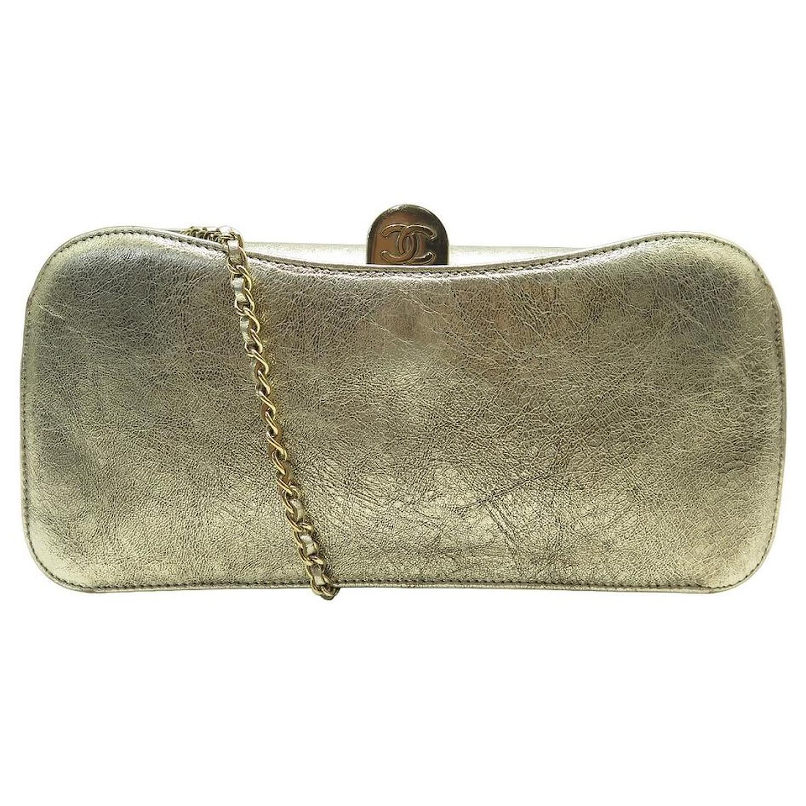 Clutch Bags Chanel Chanel Handbag Gold Pouch Leather Chain Shoulder Golden Clutch Bag