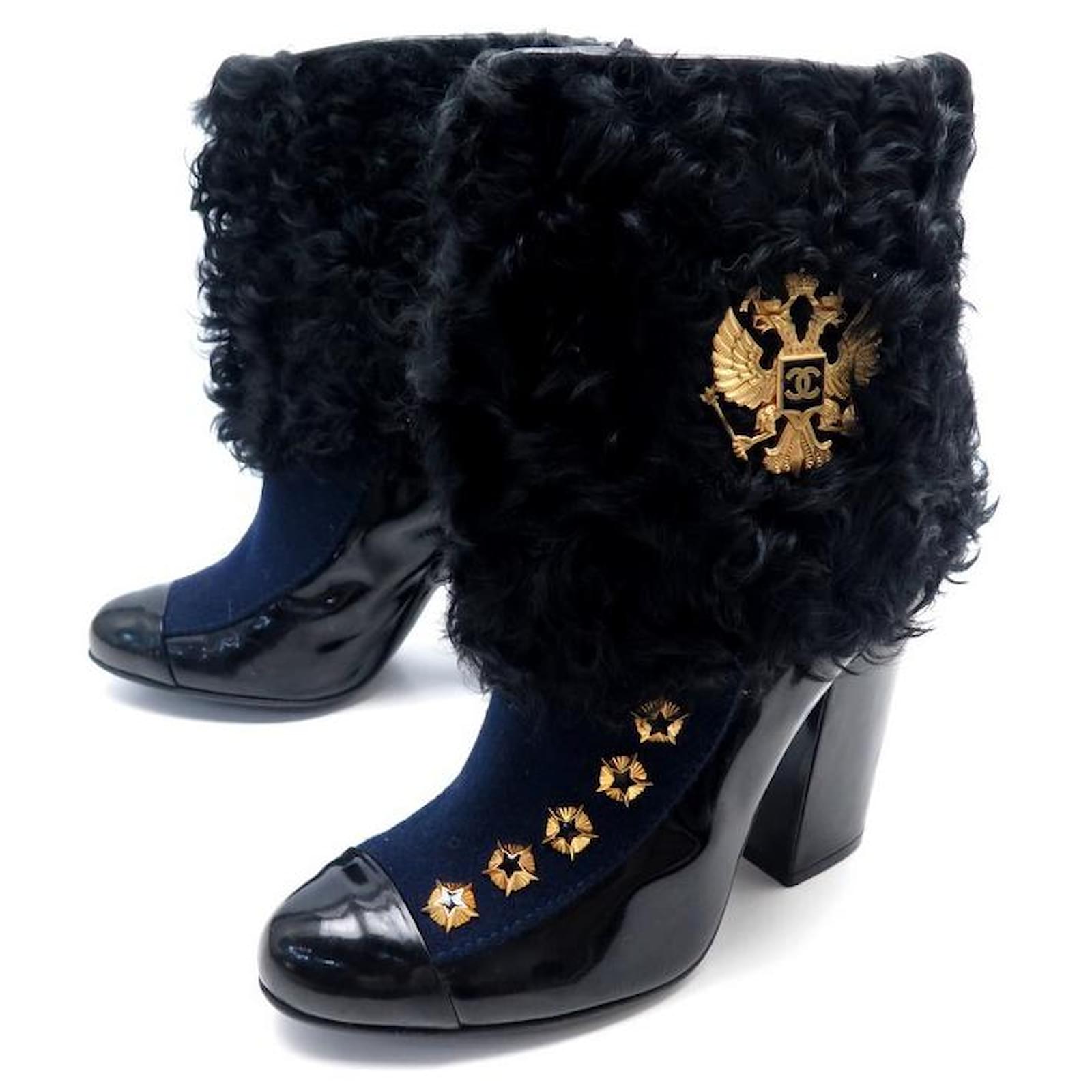 Ankle Boots Chanel Chanel Shoes Paris-Moscow Ankle Boots 38.5 Patent Leather & Fur Boots