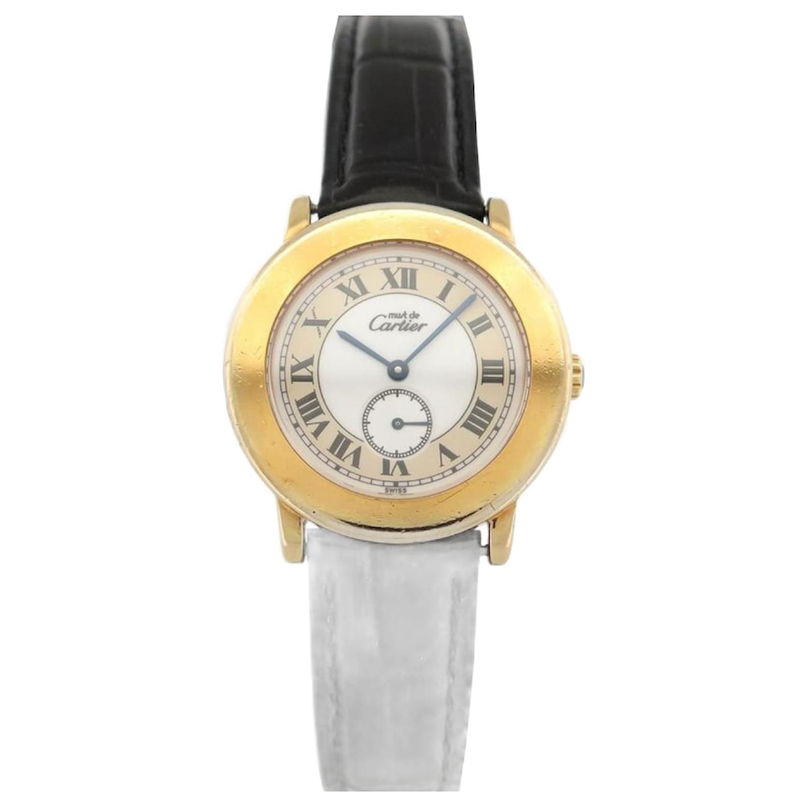 Reloj Cartier antiguo 1810 DEBE REDONDAR 32 RELOJ MM CUARZO CHAPADO EN ORO Y PIEL