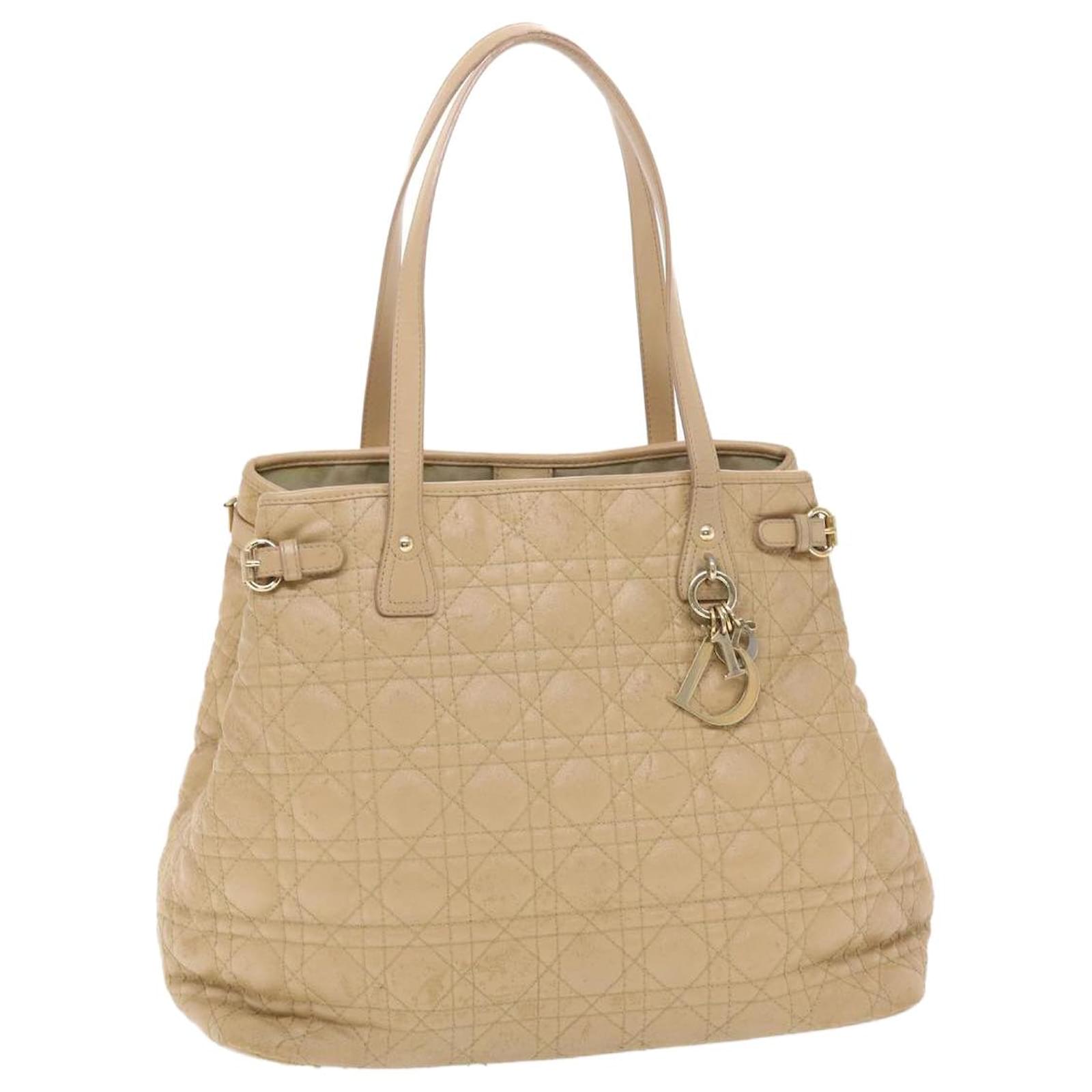 Christian Dior Canage Lady Dior Tote Bag Coated Canvas Beige Auth