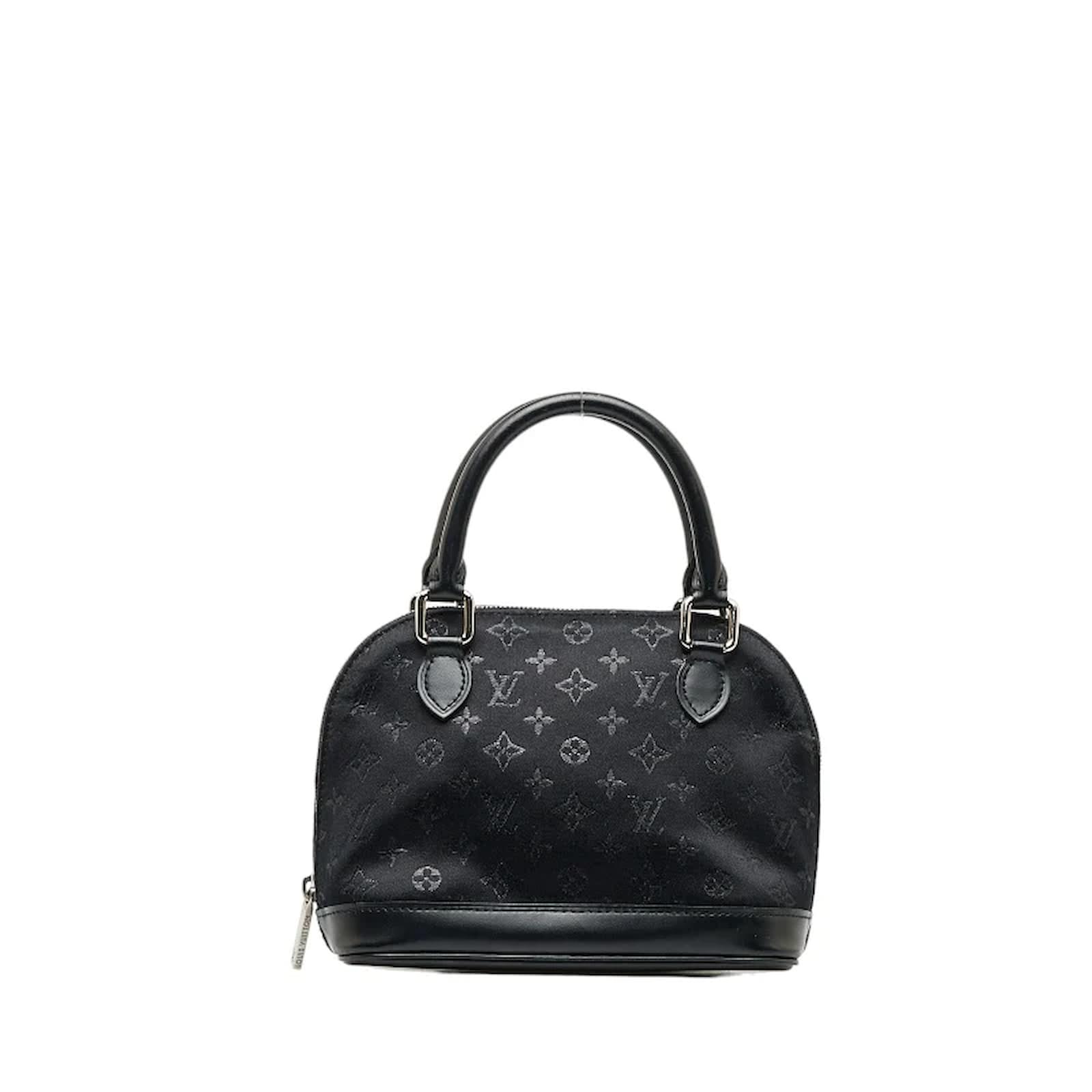 Louis Vuitton LV Black Monogram Logo Satin Leather Mini Alma Bag