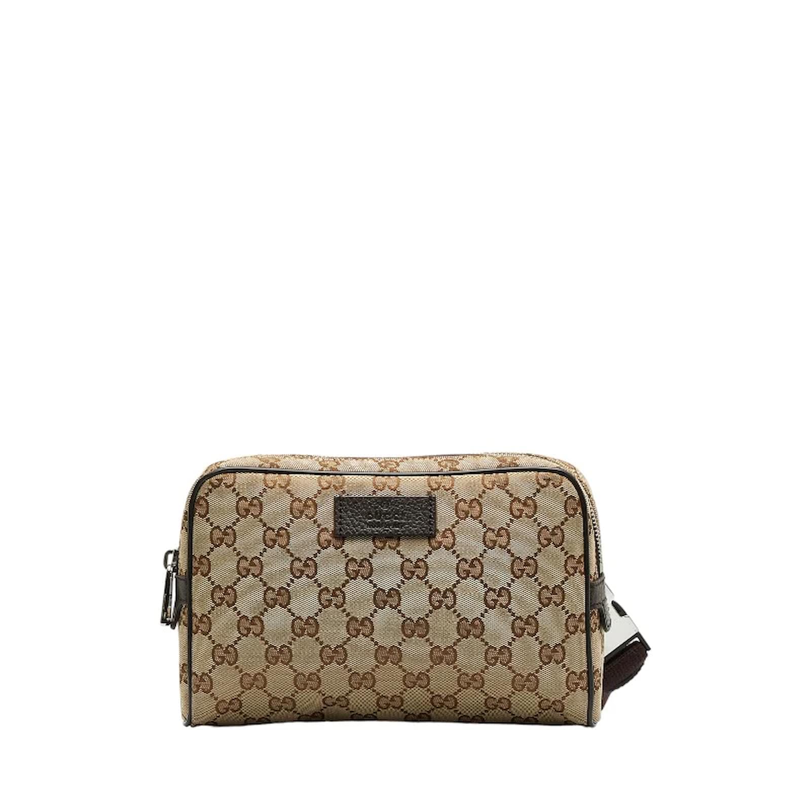 Gucci Brown Leather GG Canvas Belt Bag Gucci