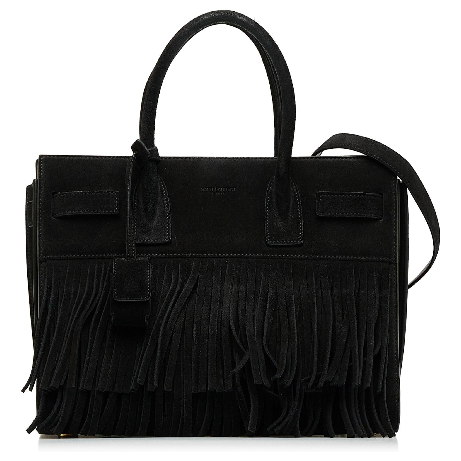 Borsa a tracolla Sac de Jour con frange Saint Laurent in pelle