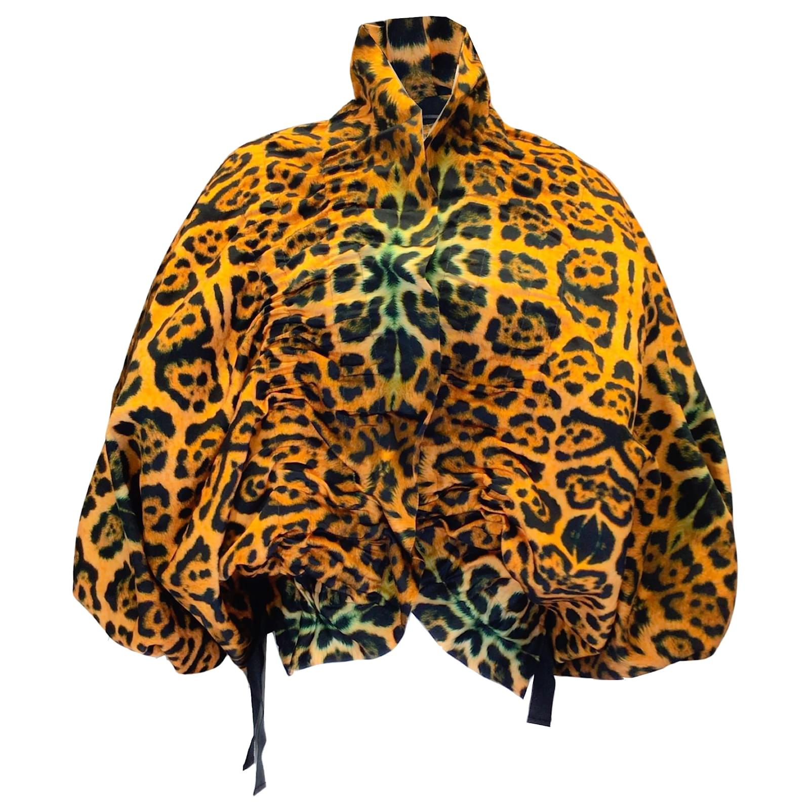 Dries Van Noten Orange / Black Venus Leopard Printed Satin Jacket