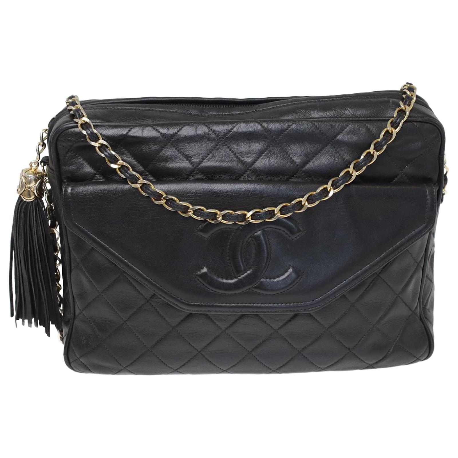 Chanel Black Quilted Vintage CC Tassel Camera Crossbody Bag Leather  ref.1035105 - Joli Closet