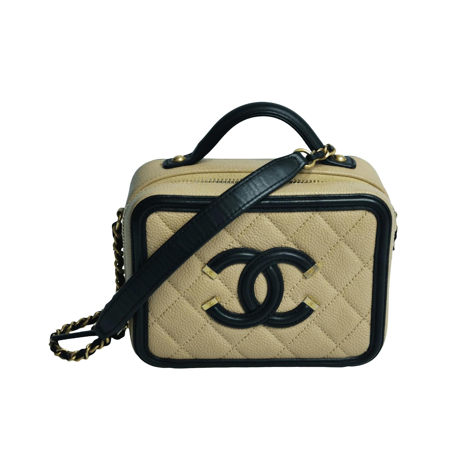 Handbags Chanel Nude/Black CC Quilted Filigree Vanity Case