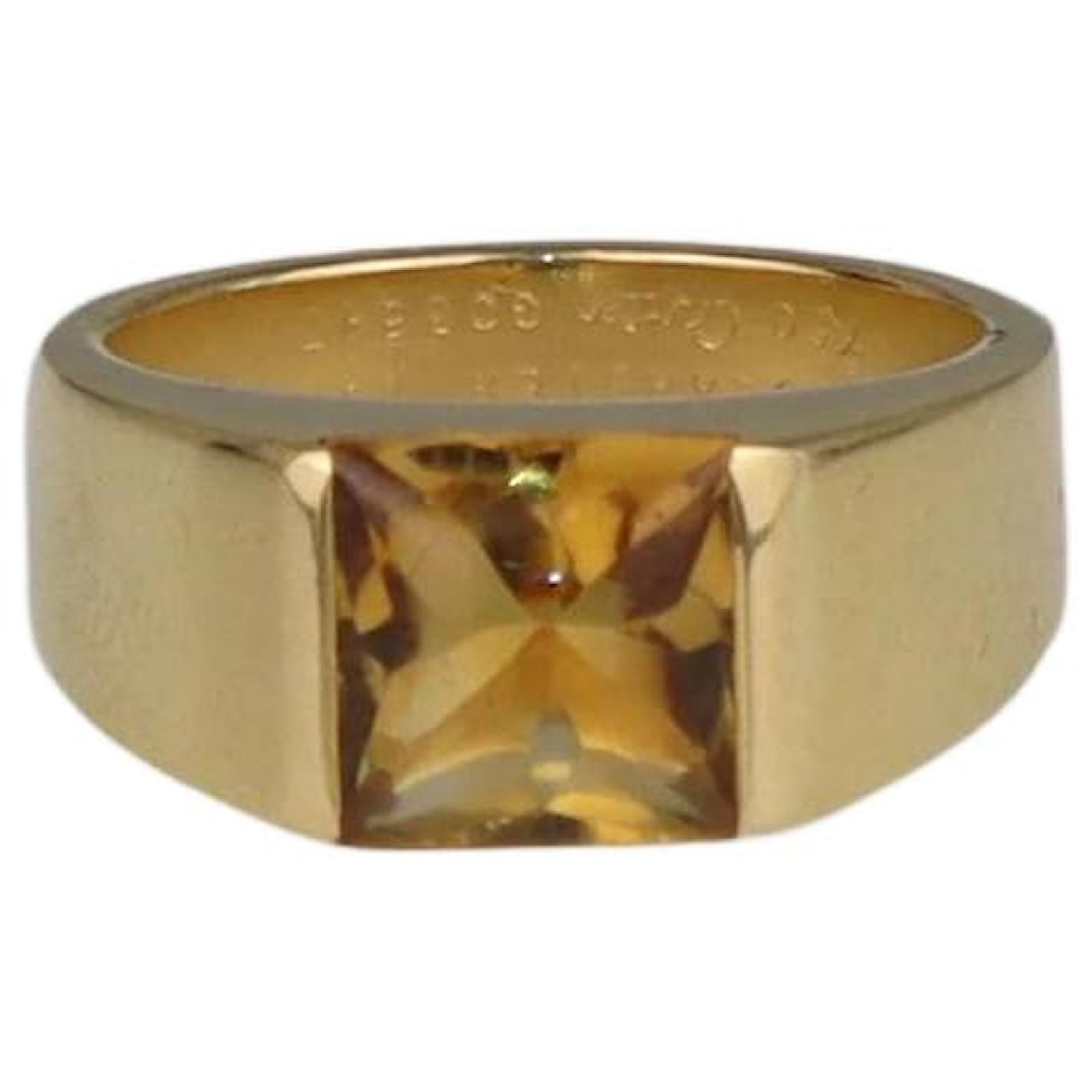 Cartier Gold Deep Yellow Citrine Tank Band Solo Ring Golden Metal