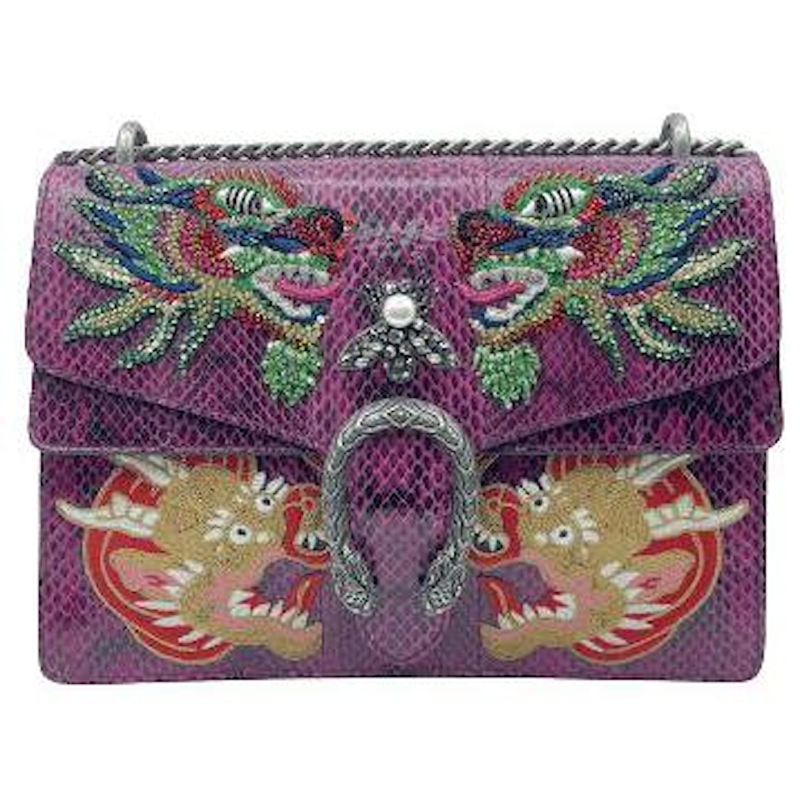 Gucci Chain Dionysus Dragon Embroidered Purple Snakeskin Shoulder Bag Exotic leather ref.1035438 Joli Closet