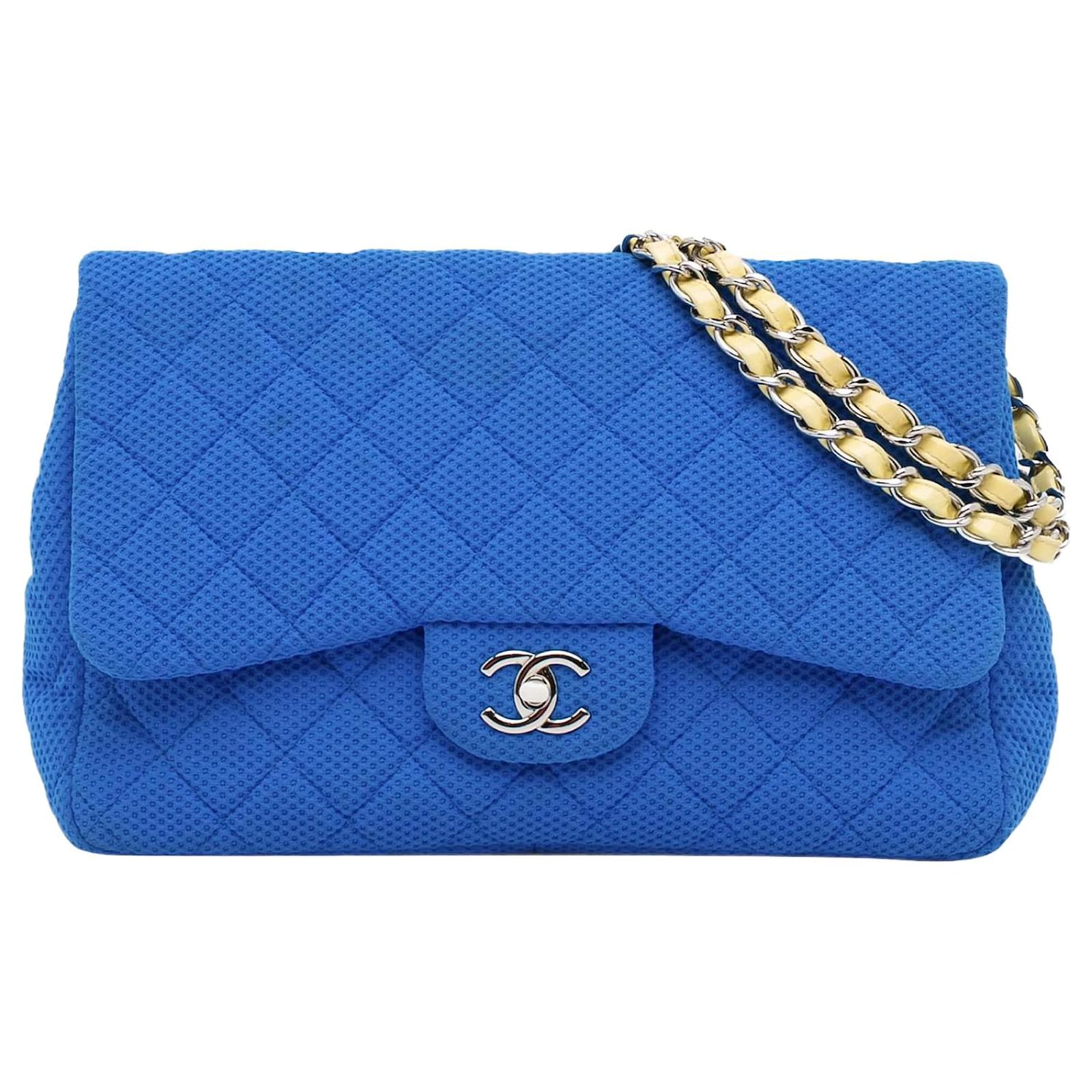 Chanel Blue Classic Jersey Jumbo Single Flap Bag Cotton ref
