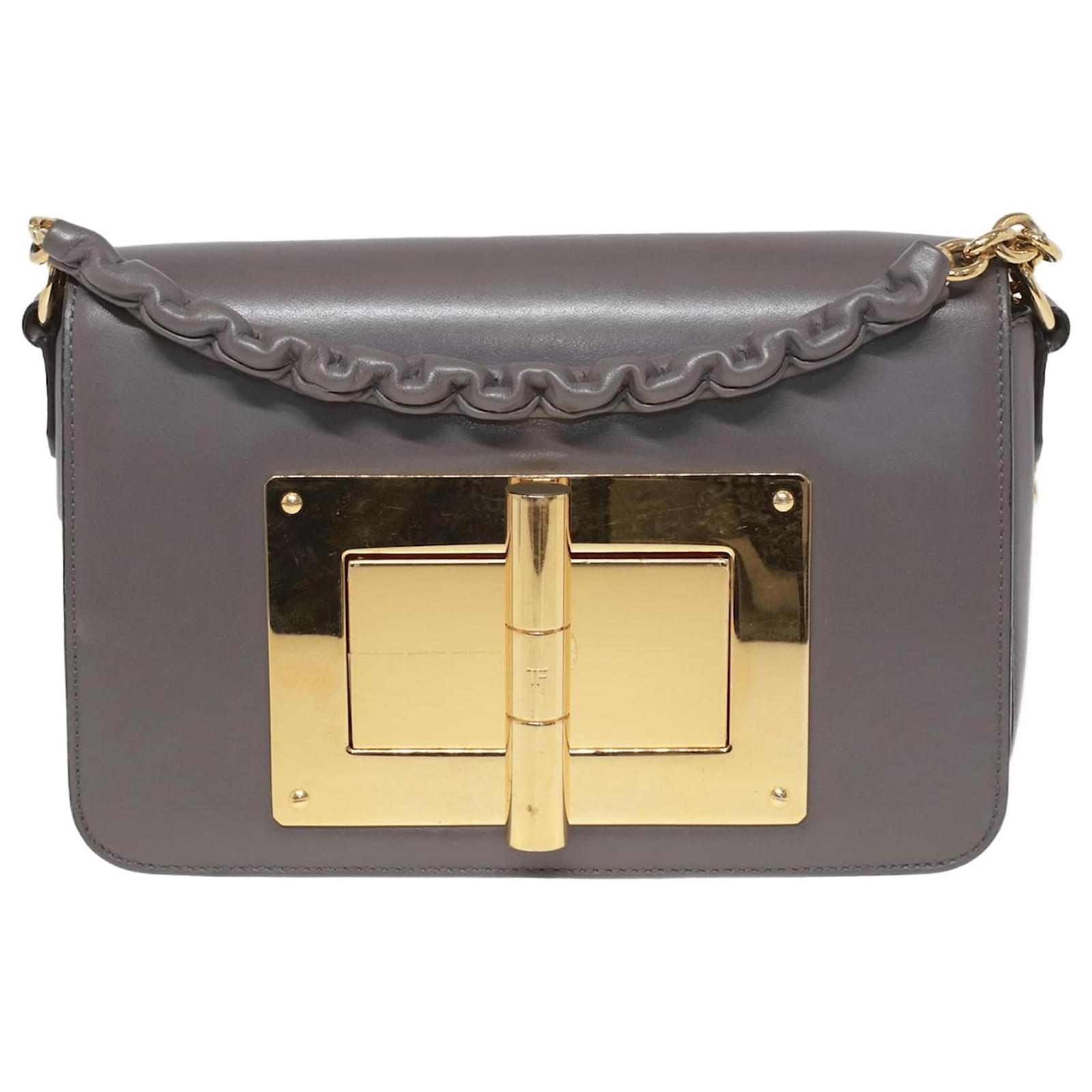 Tom Ford Grey Leather Small Chain Natalia Shoulder Bag