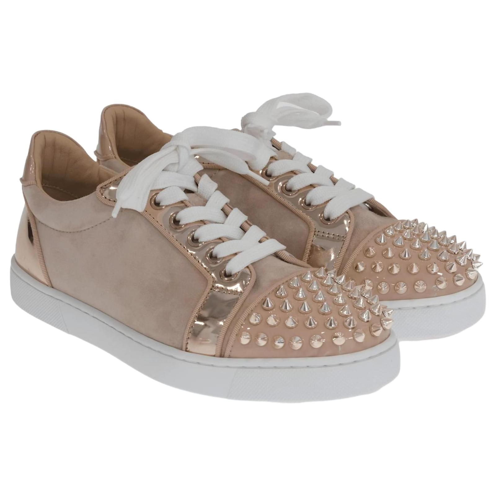 Christian Louboutin Beige Leather Louis Spike High Top Sneakers Size 39.5 Christian  Louboutin