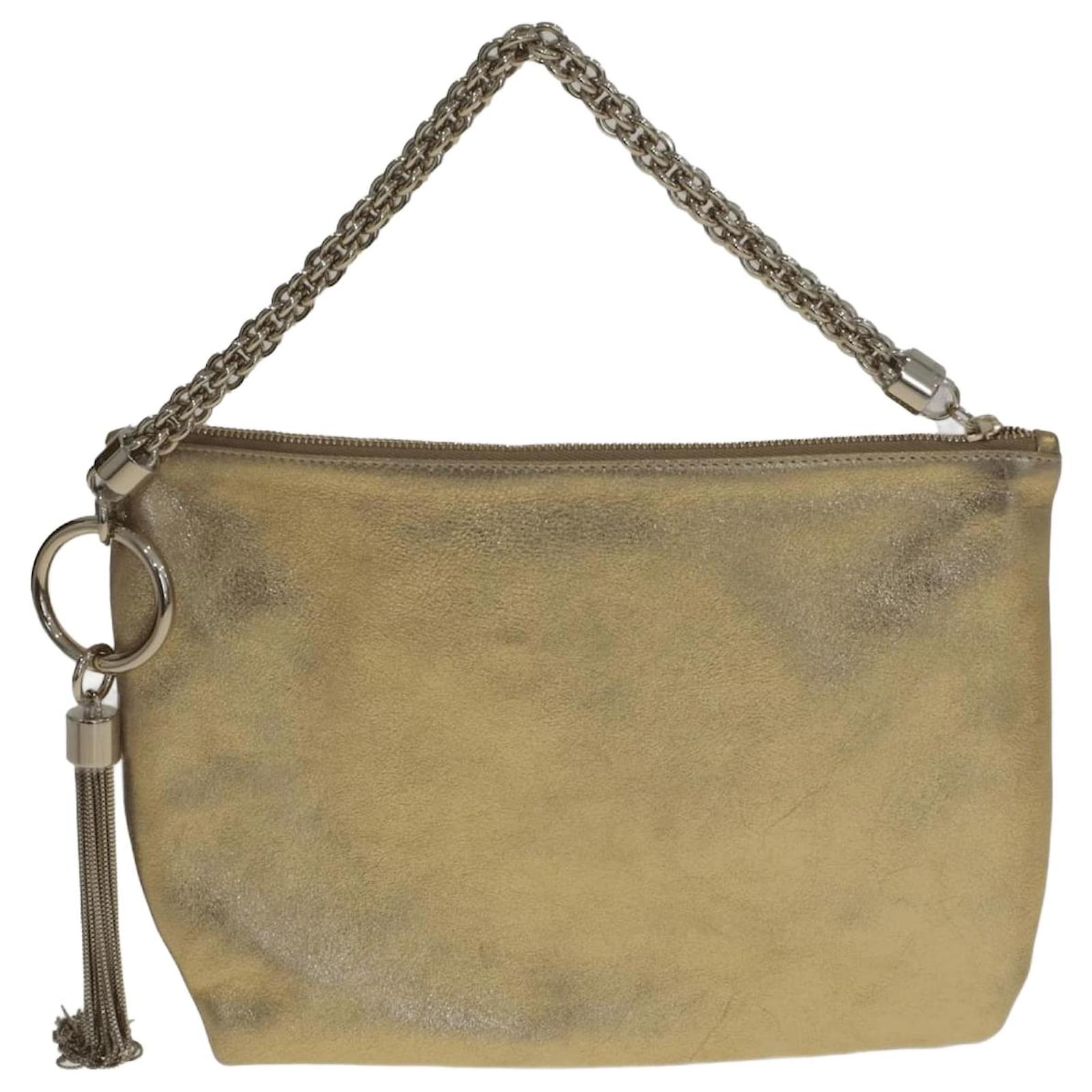 Gold Metallic Leather Clutch Bag With Chain Strap, CALLIE