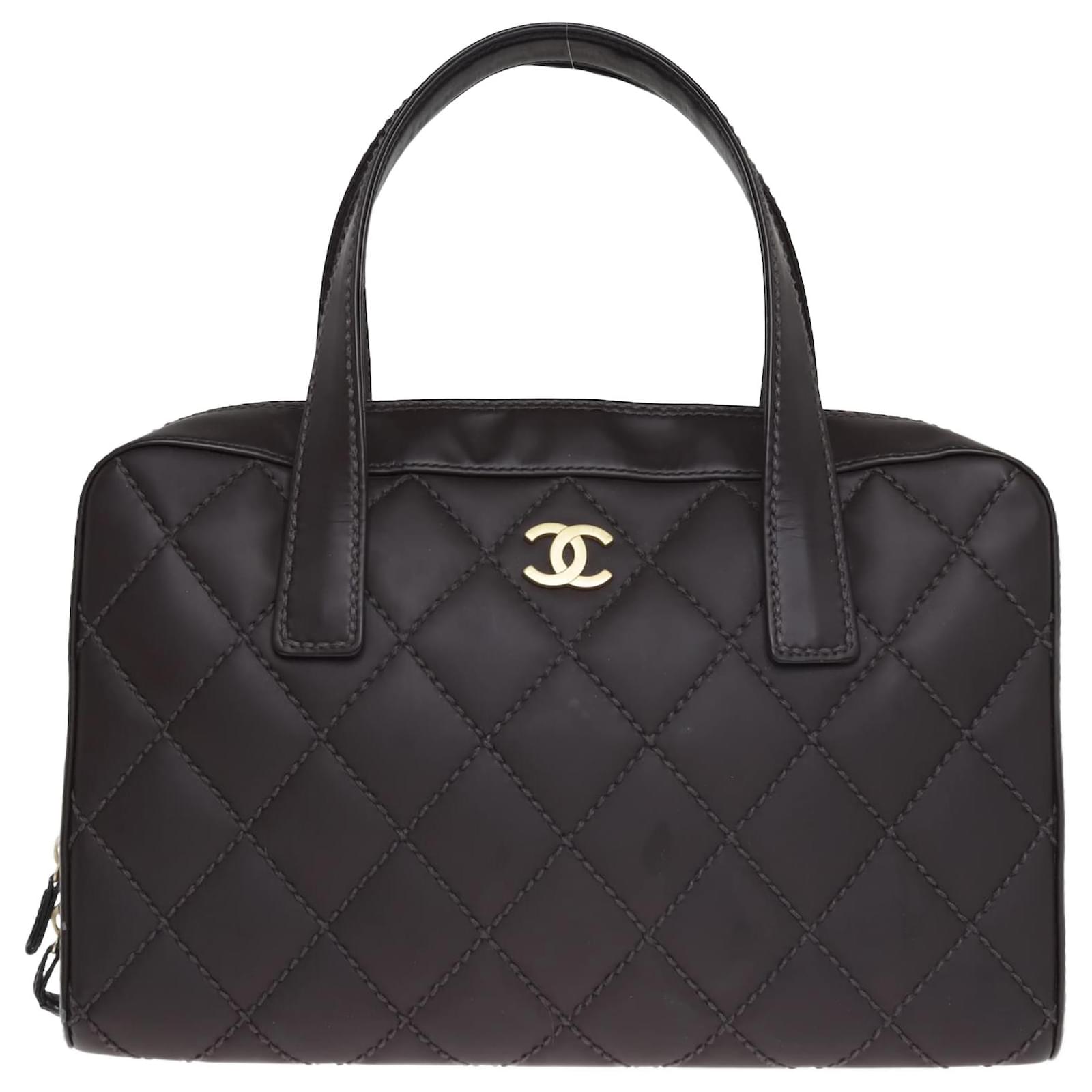 Chanel Dark Brown Quilted CC Wild Stitch Bowling Bag Leather ref