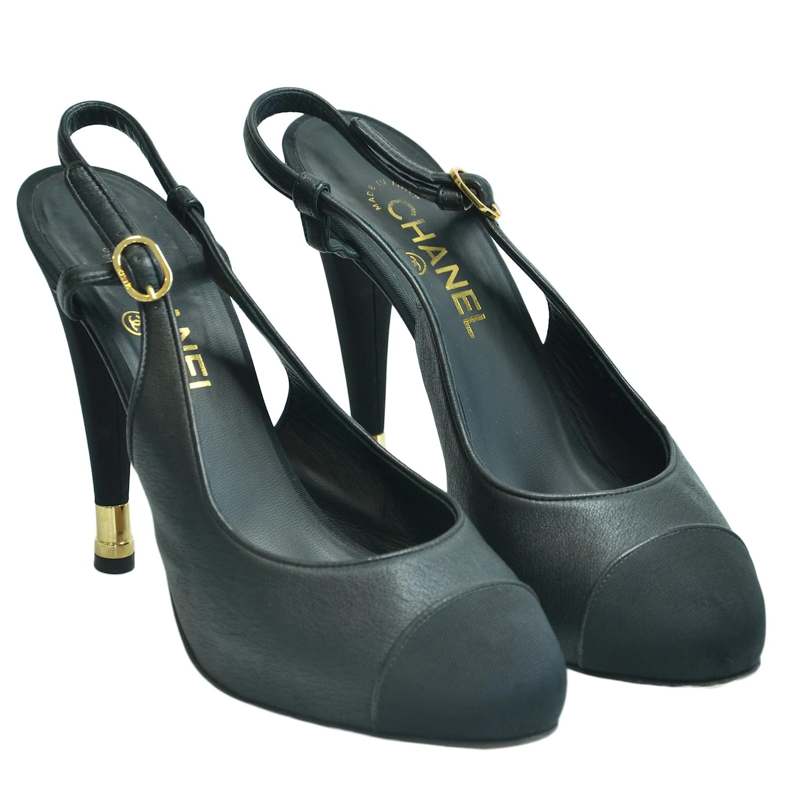 chanel black slingback heels