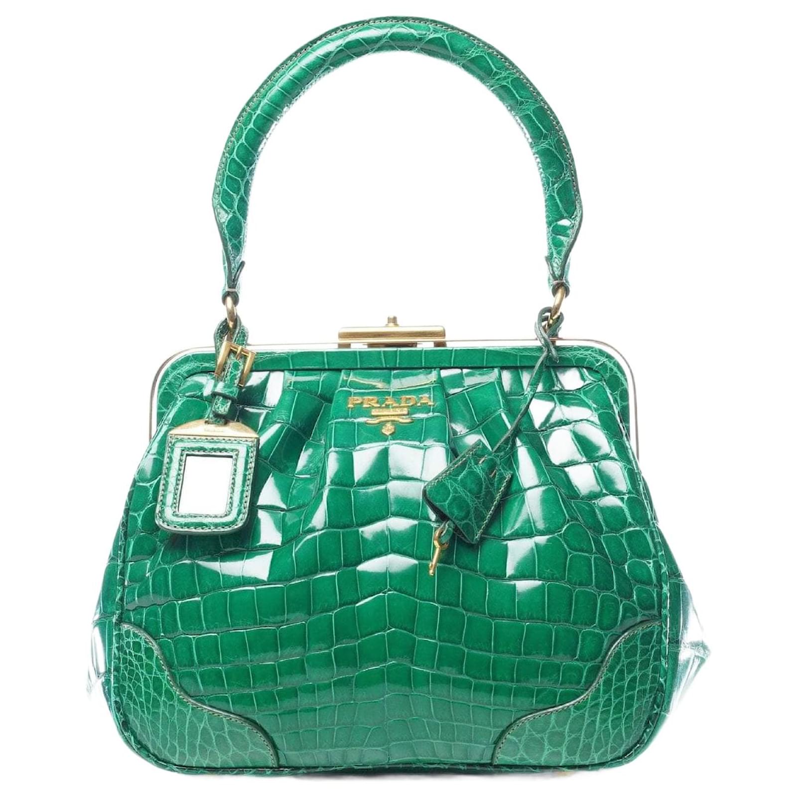 Prada Green Crocodile Frame Top Handle Bag