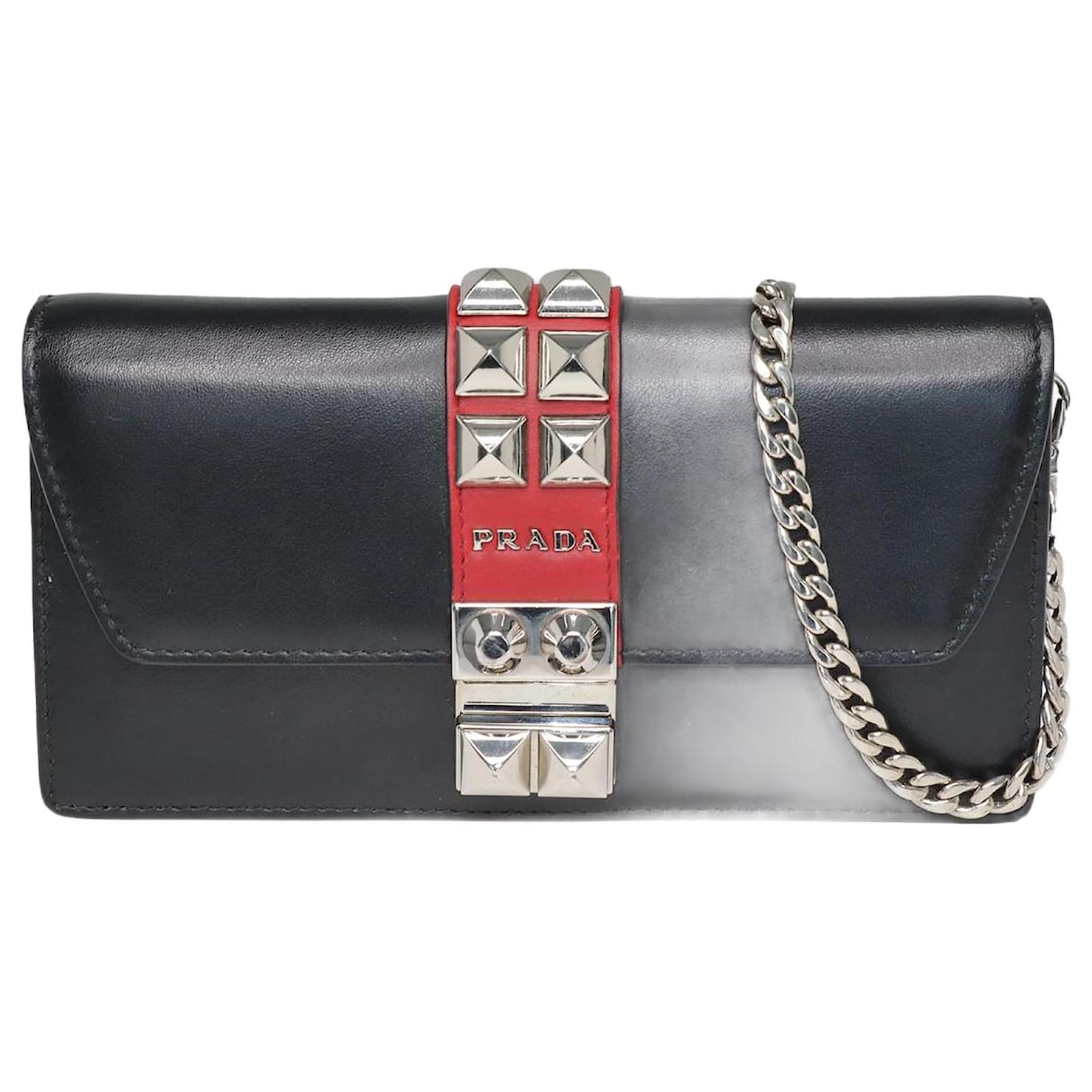 Prada Leather Studded Elektra Wallet on Chain Red