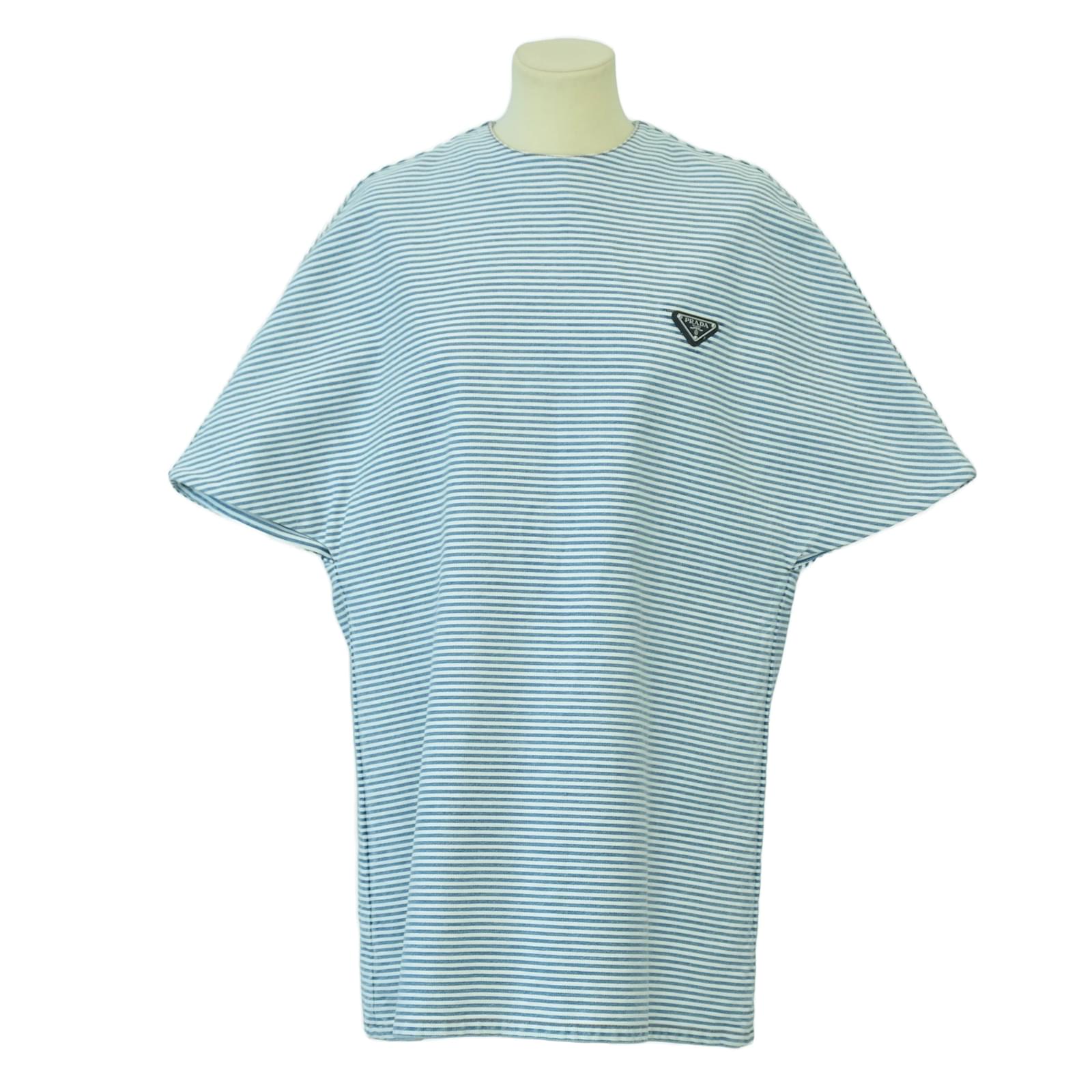 Robe Tee-shirt Blanc Bleu – Rayée Blanc Et Bleu, Taille L, Coton, Neuve Avec étiquette