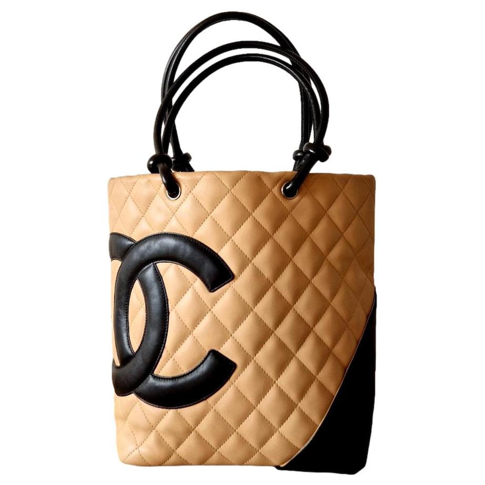 Chanel Tote Bag Cambon Ligne Quilted Beige Black