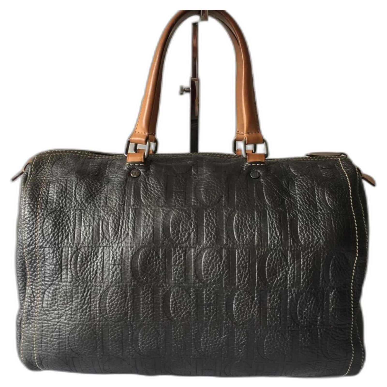 Sac à Main Vintage Carolina Herrera 'Sac De Jour' En Cuir Camel - Taille Moyenne, Anses Doubles, Finition Bronze - Occasion