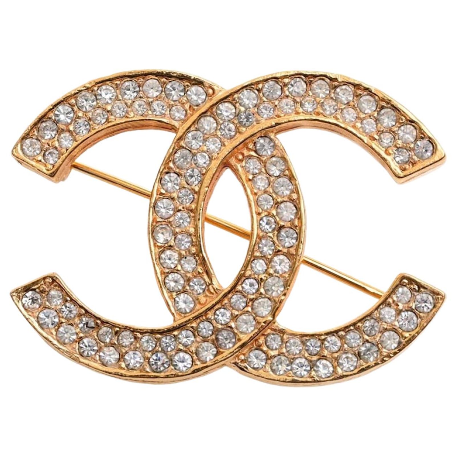 Broche Vintage Cristal Et Métal Doré Avec Perle - Style Coco Chanel - Occasion