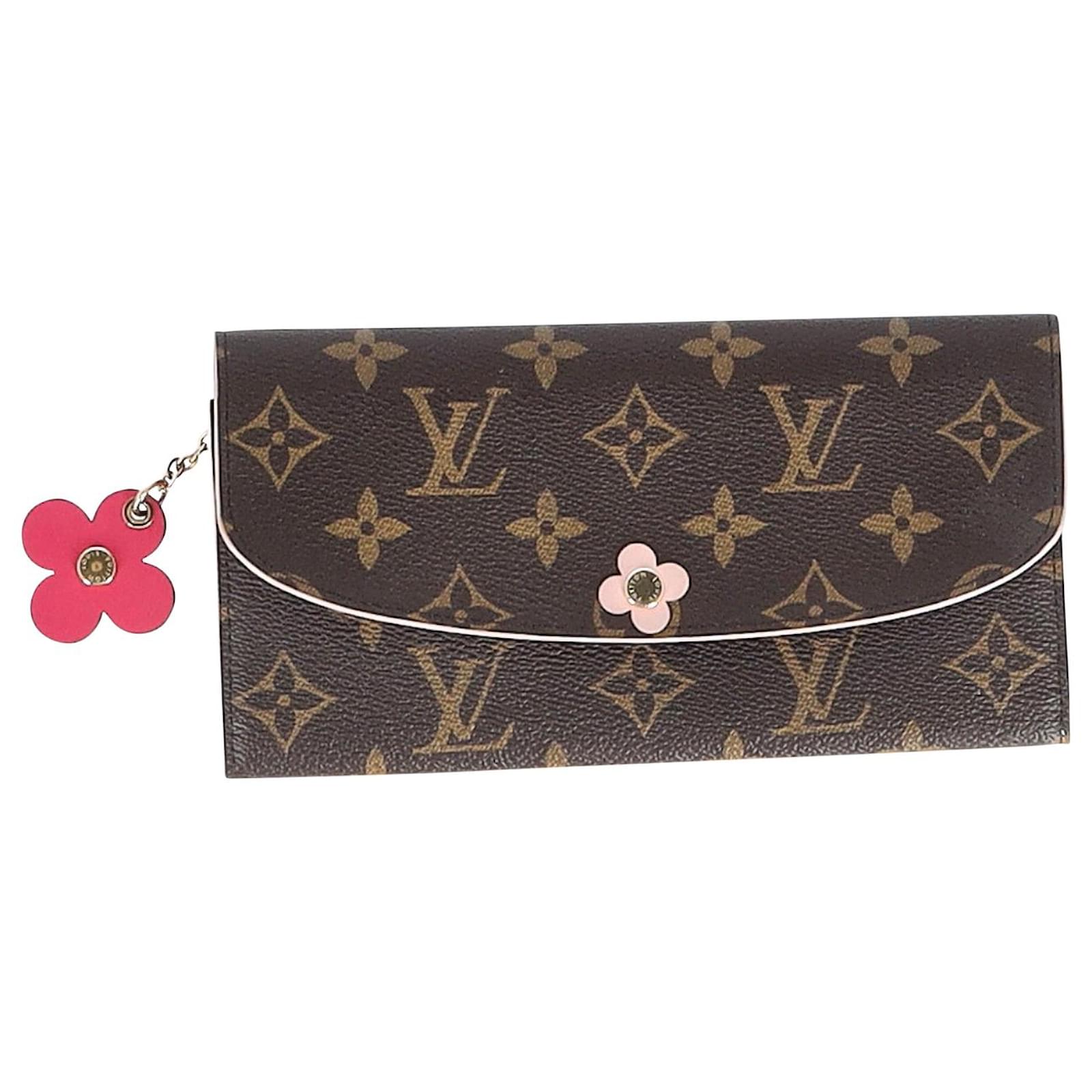 Portafogli Louis Vuitton Emilie in tela monogram marrone e pelle rosa