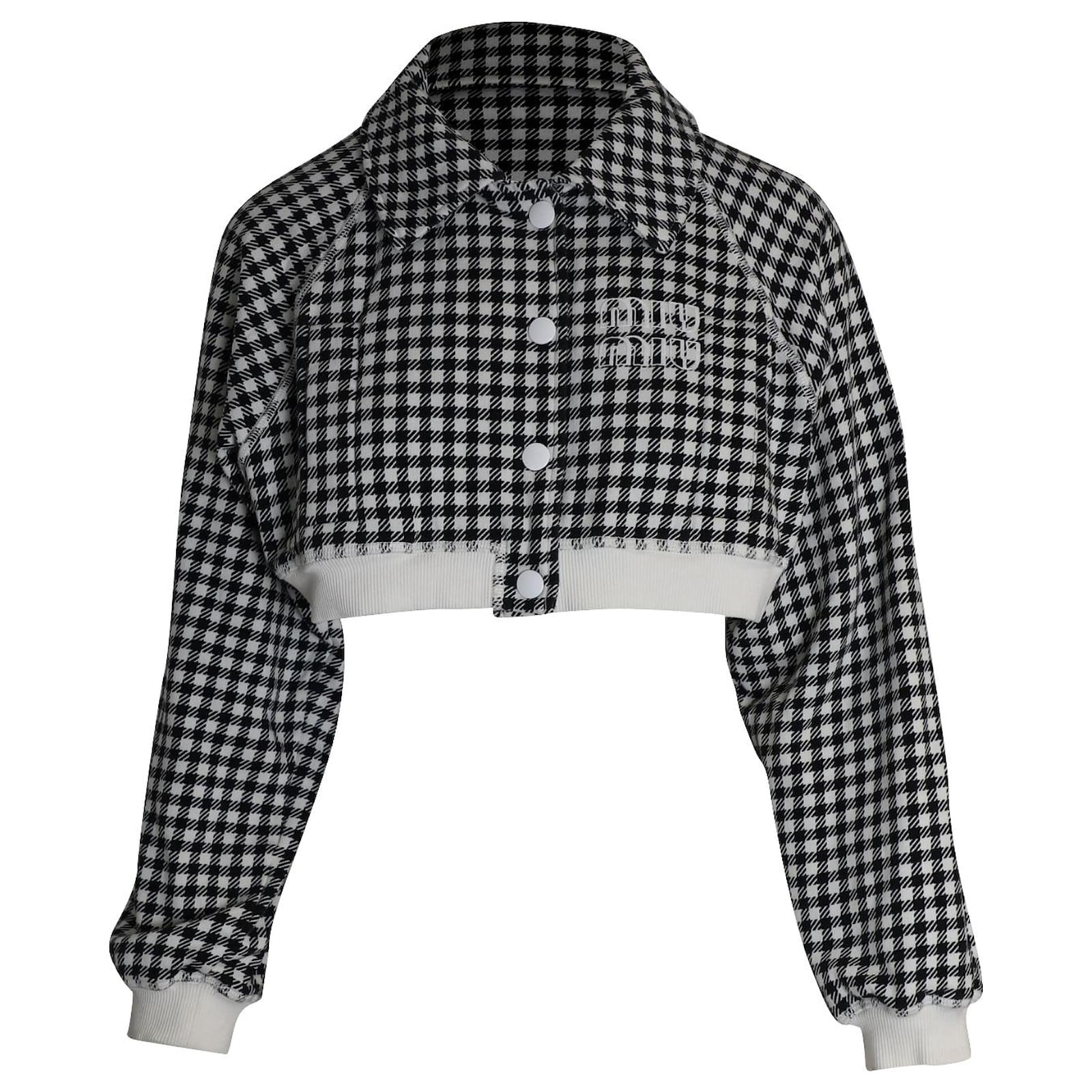 Miu Miu Crystal-embellished Plaid Jacket in Gray