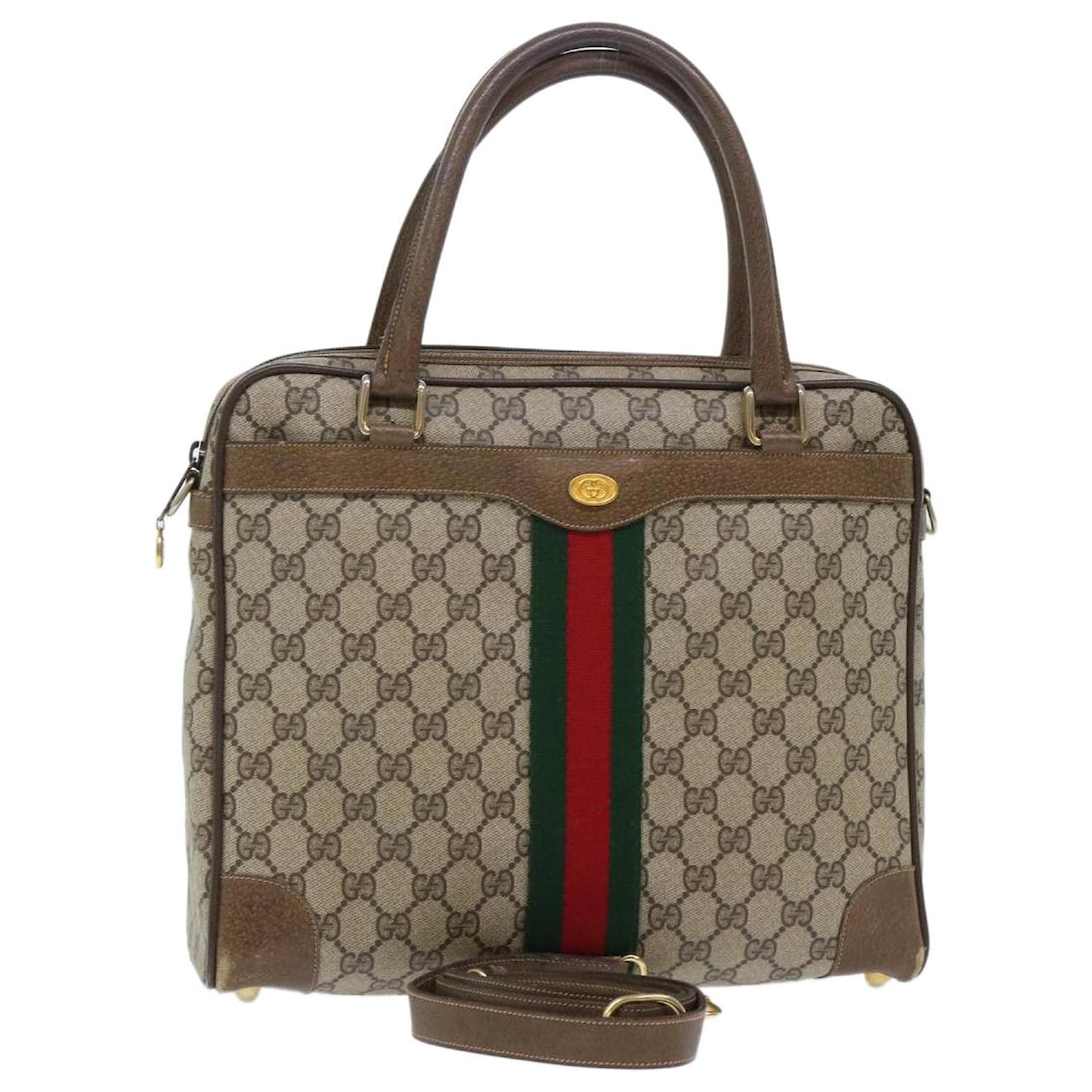 GUCCI GG Canvas Web Sherry Line Hand Bag PVC Leather 2way Beige