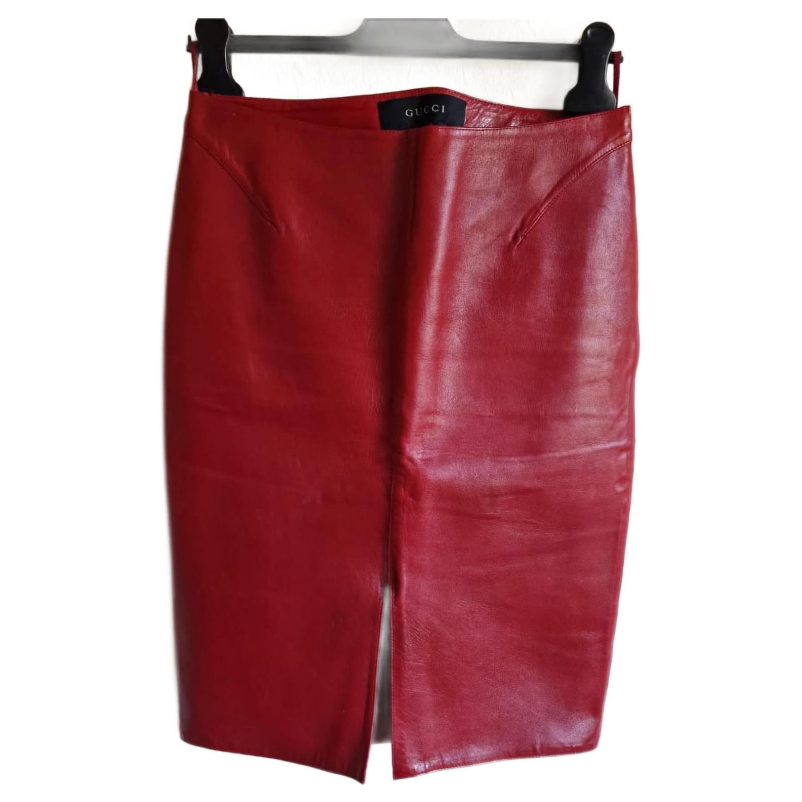 Gucci red outlet leather skirt