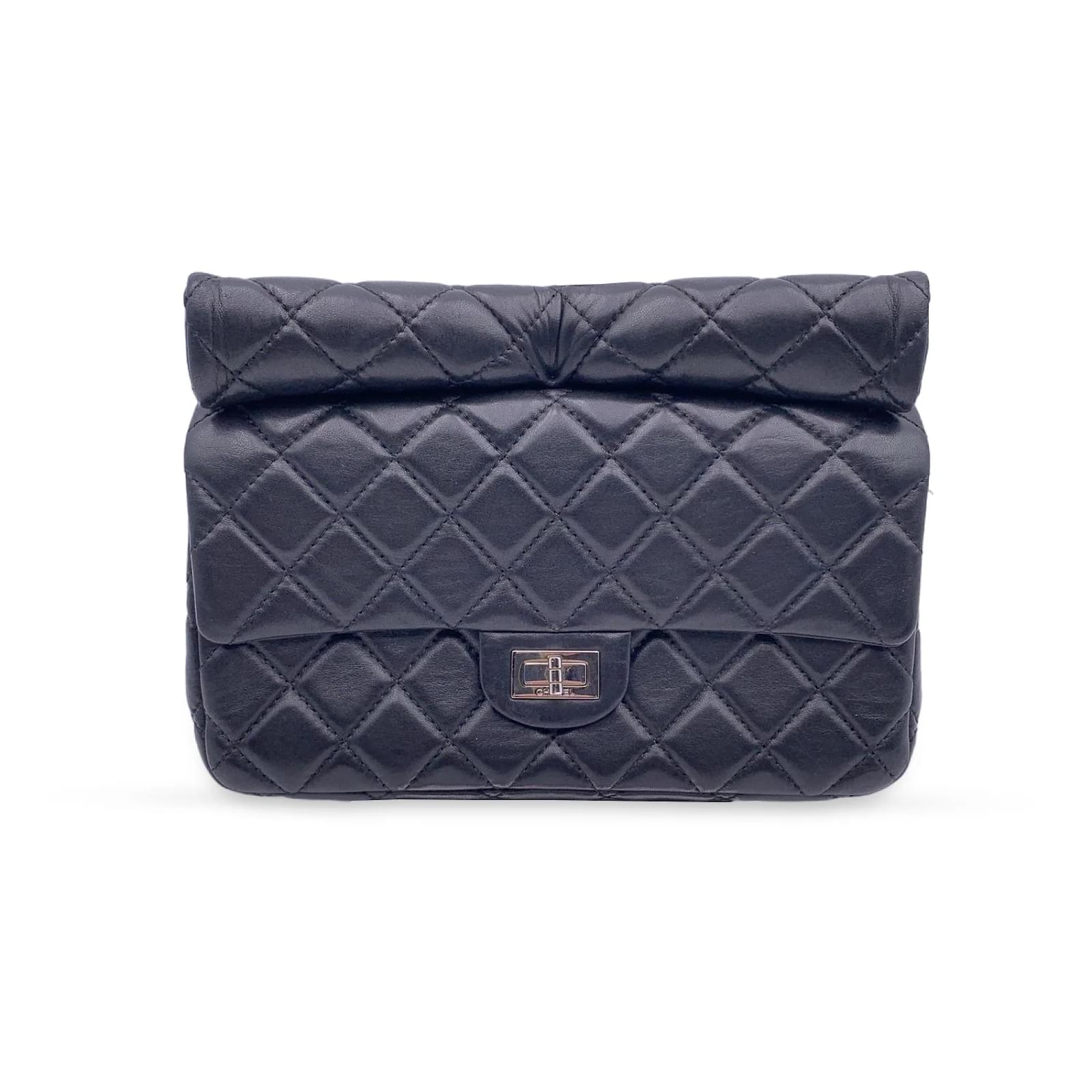 Clutch Bags Chanel Black Quilted Leather Reissue Roll 2.55 Clutch Bag