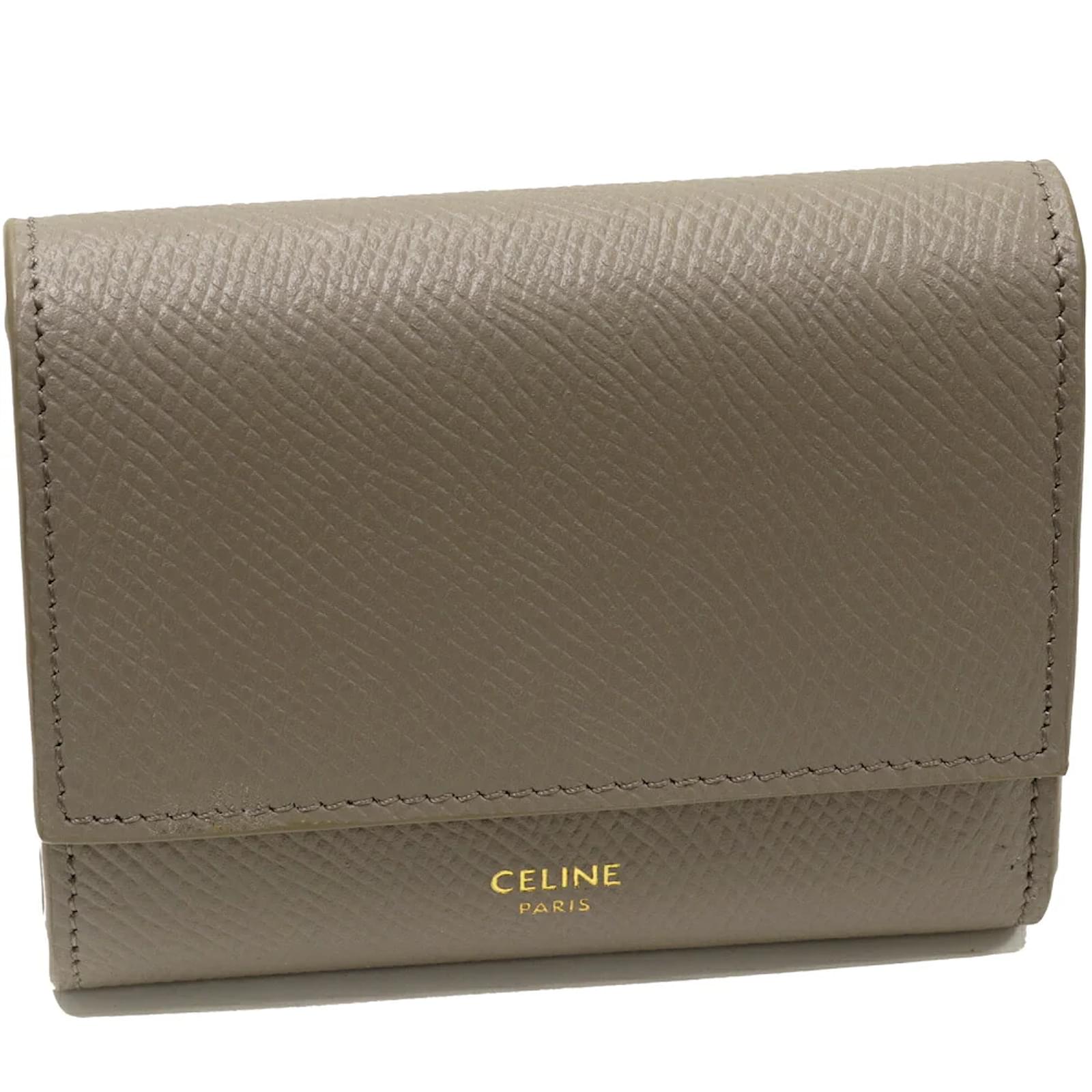 Céline Small Leather Trifold Wallet 10b573BEL Grey Pony-style