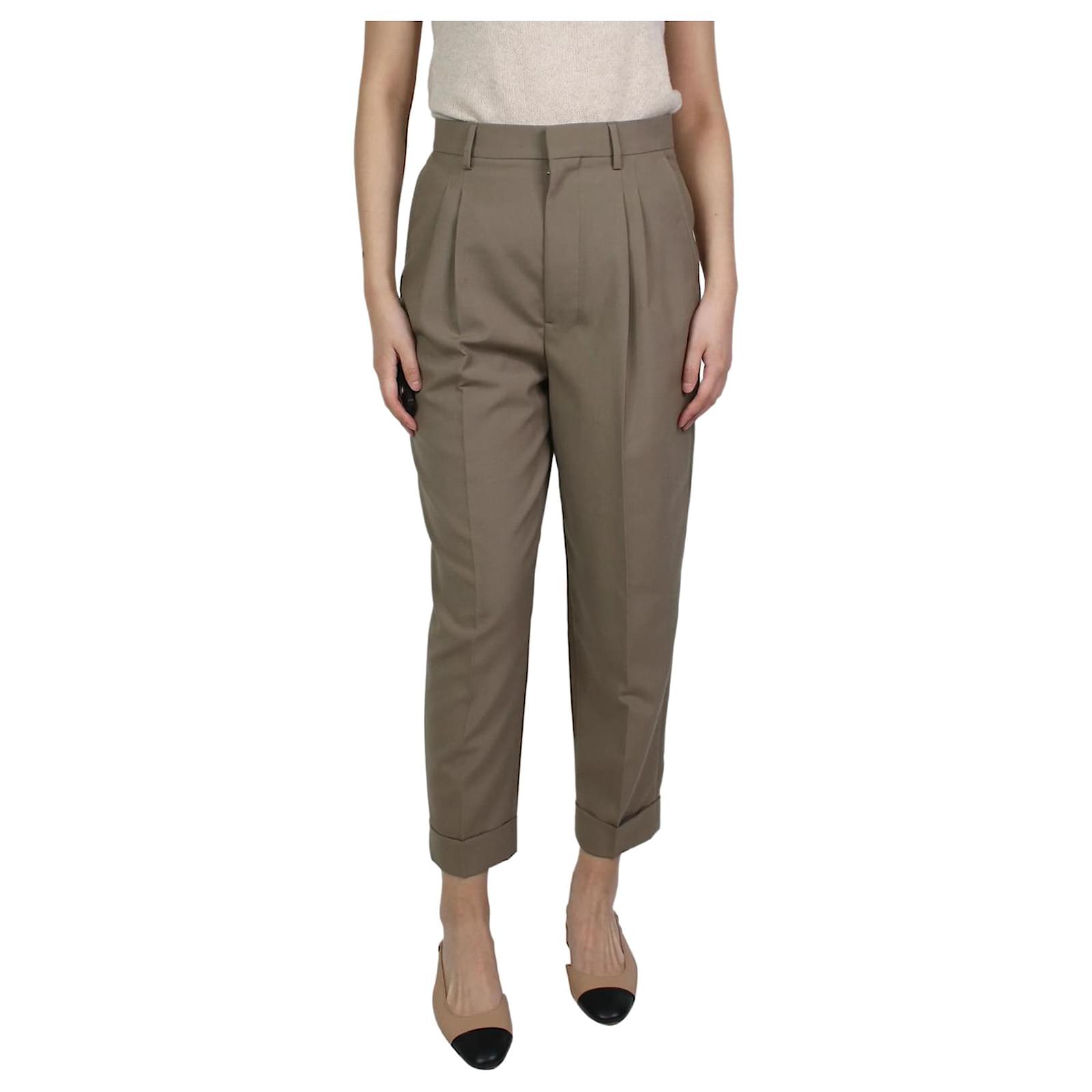 neutral tailored wool pleated trousers size uk 10 pants leggings